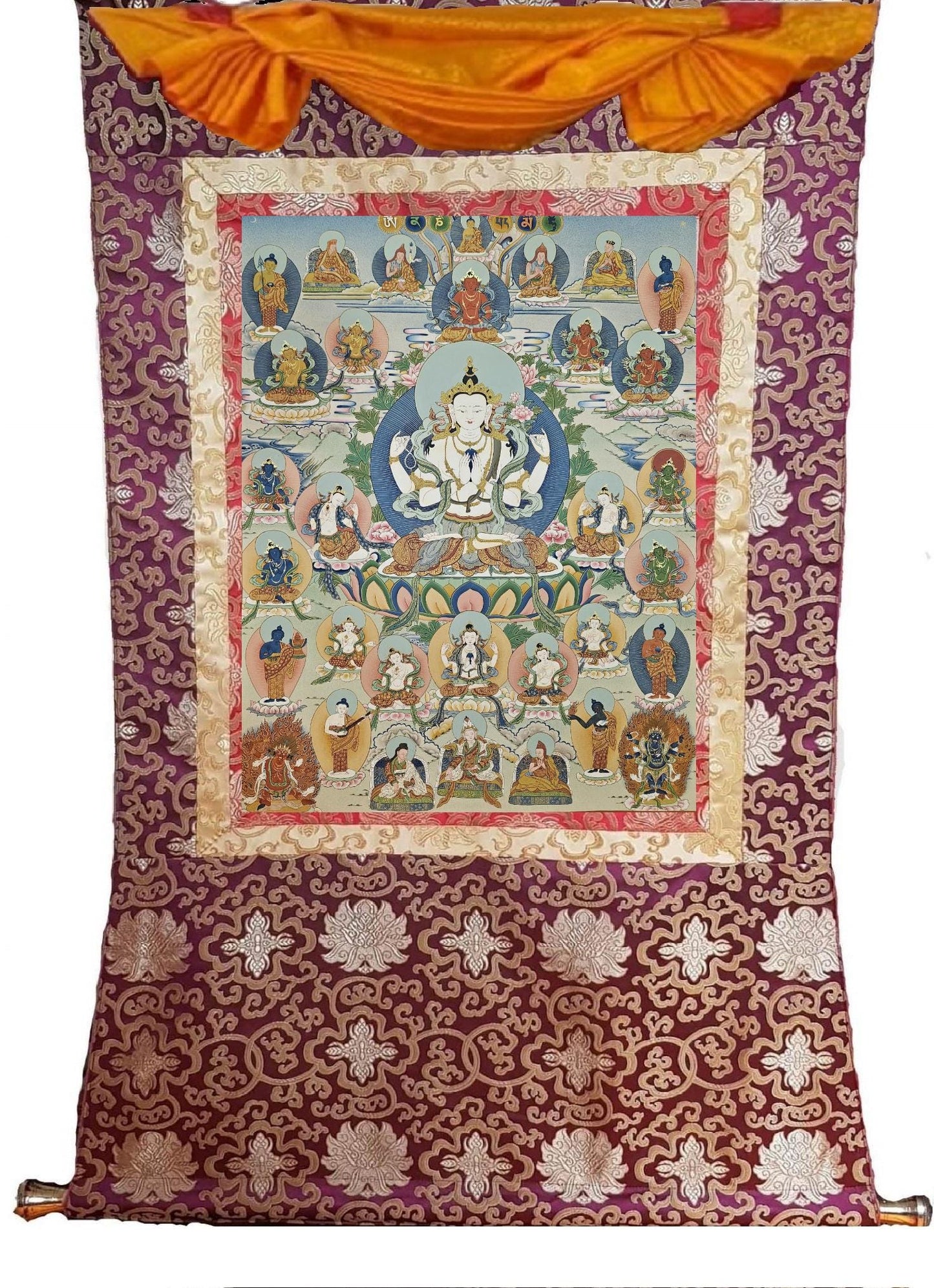 392. Chenrezig Thangka (Thanka). Free Brocade / Free Shipping.
