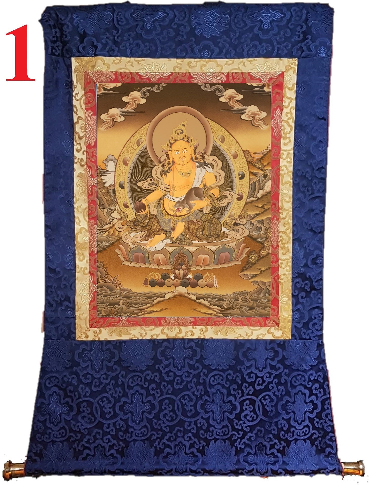 158. Jambhala or Zambhala Thangka (Thanka). Free Brocade / Free Shipping.