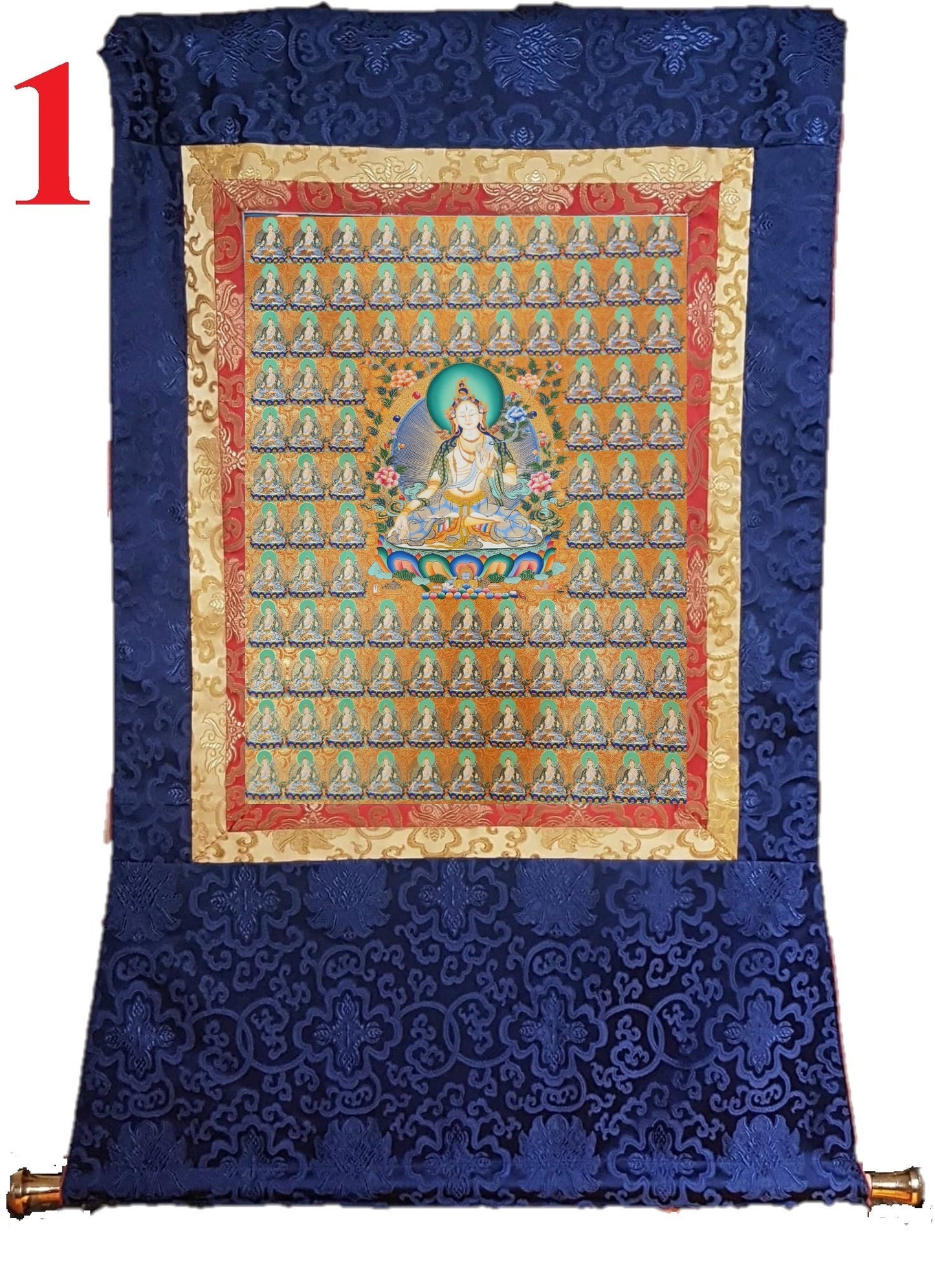 234. 108 Gold White Tara Thangka (Thanka). Free Brocade / Free Shipping.