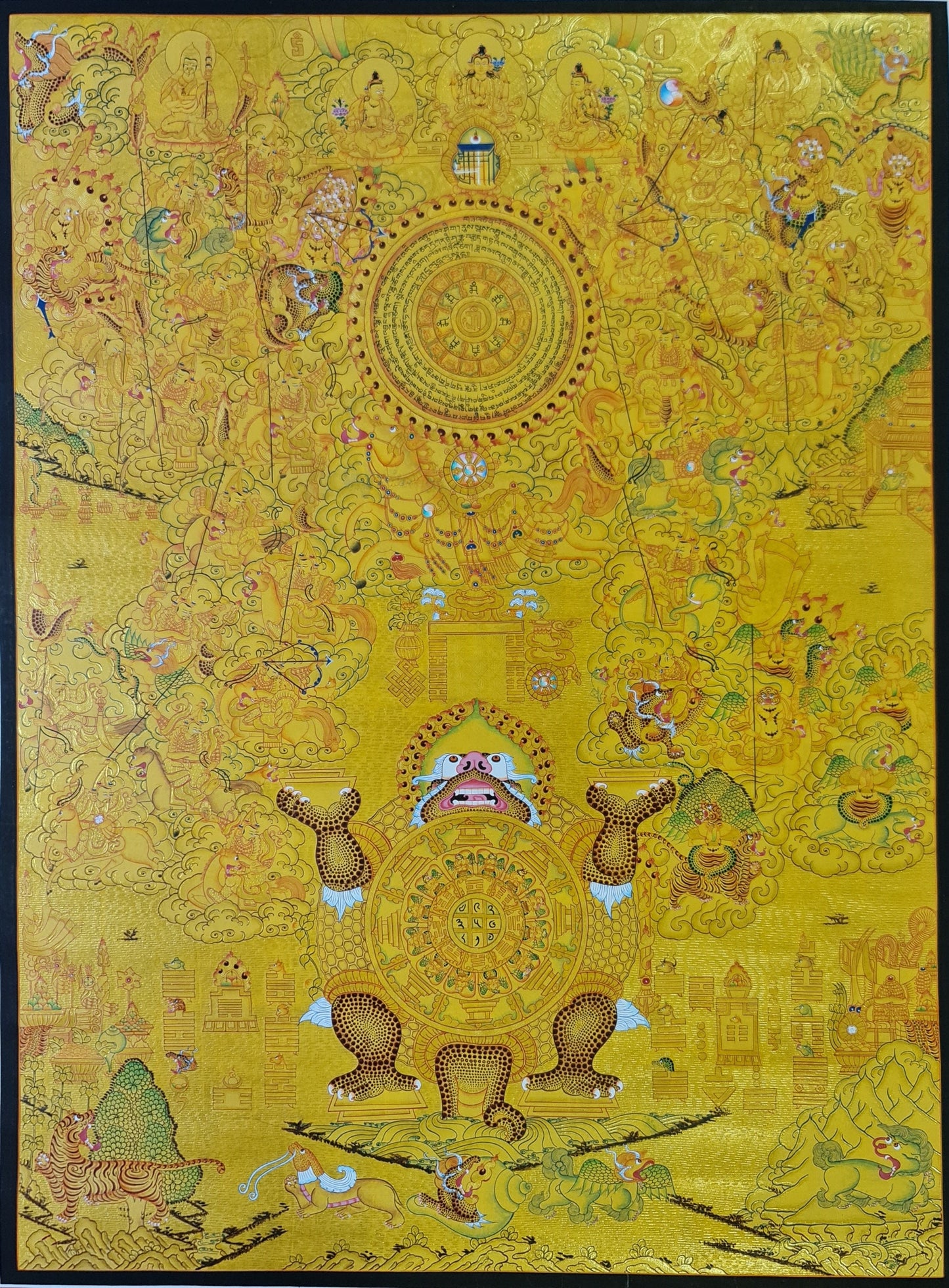 216. 24 K Gold Shiva Khorlo Thangka (Thanka). Free Brocade / Free Shipping.