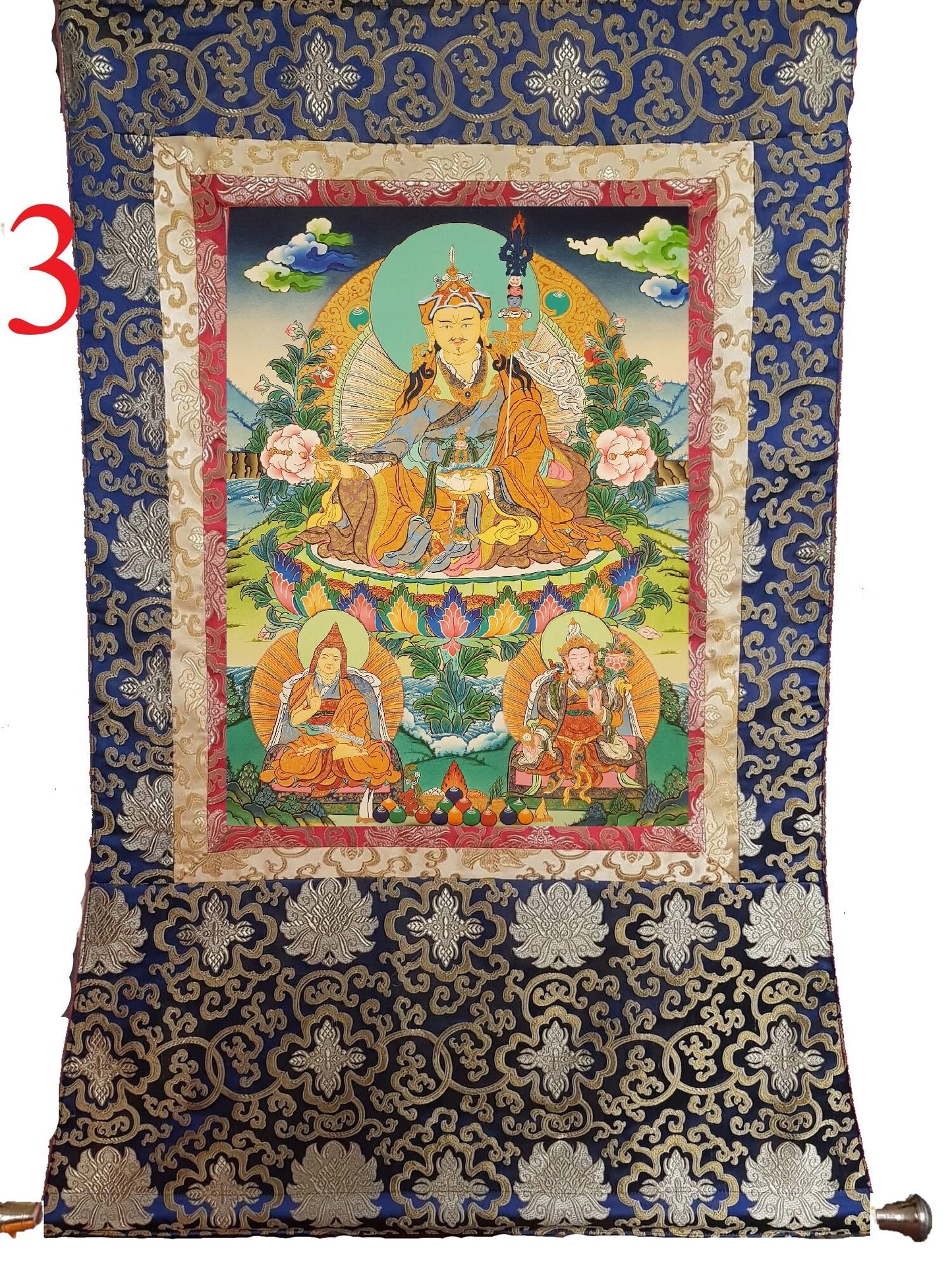 66. Guru Rinpoche Padmasambhava Thanka (Thangka). Free Brocade / Free Shipping.