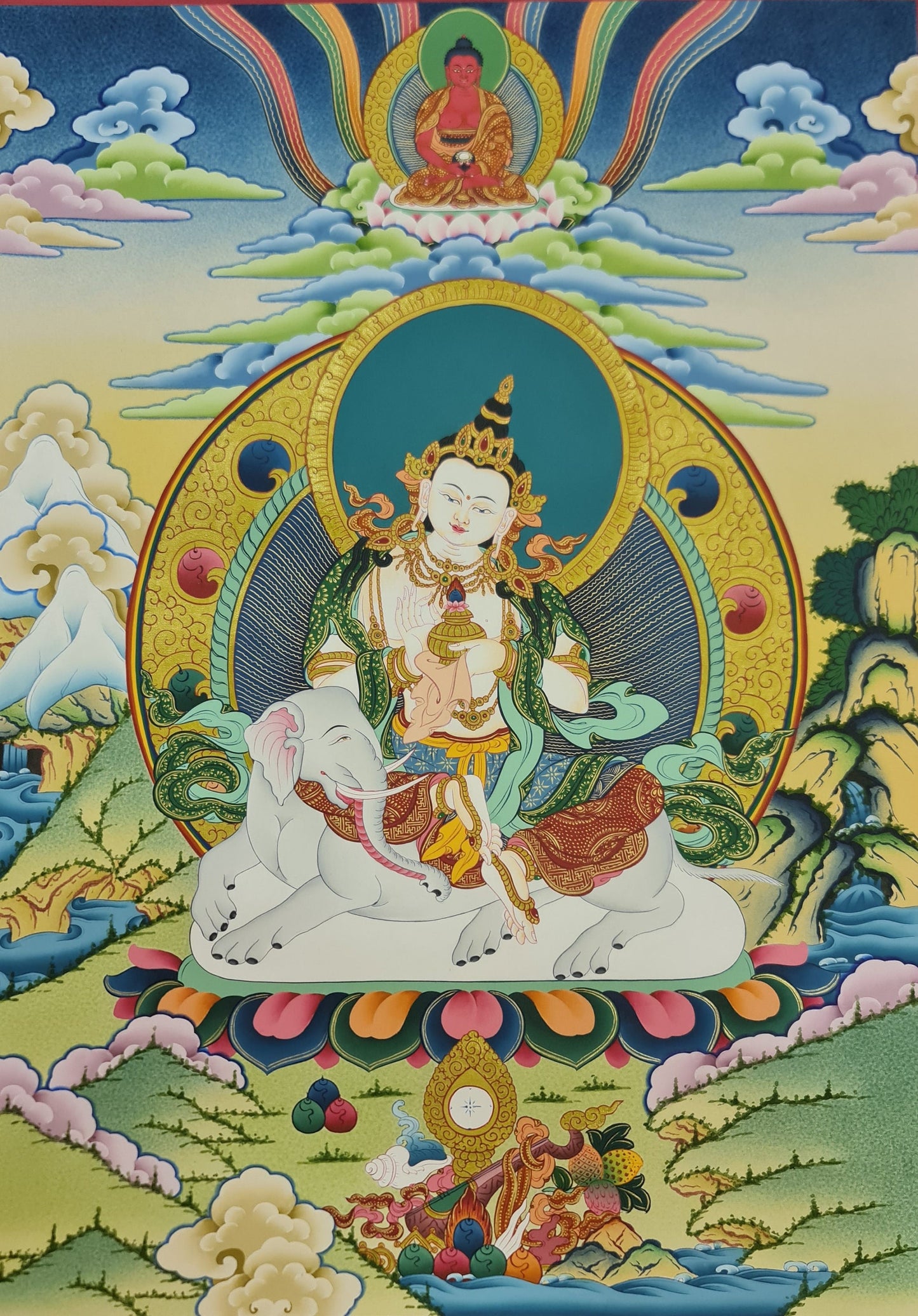 299. Taishakuten Shakra Devanam Indra Thangka (Thanka). Free Brocade / Free Shipping.
