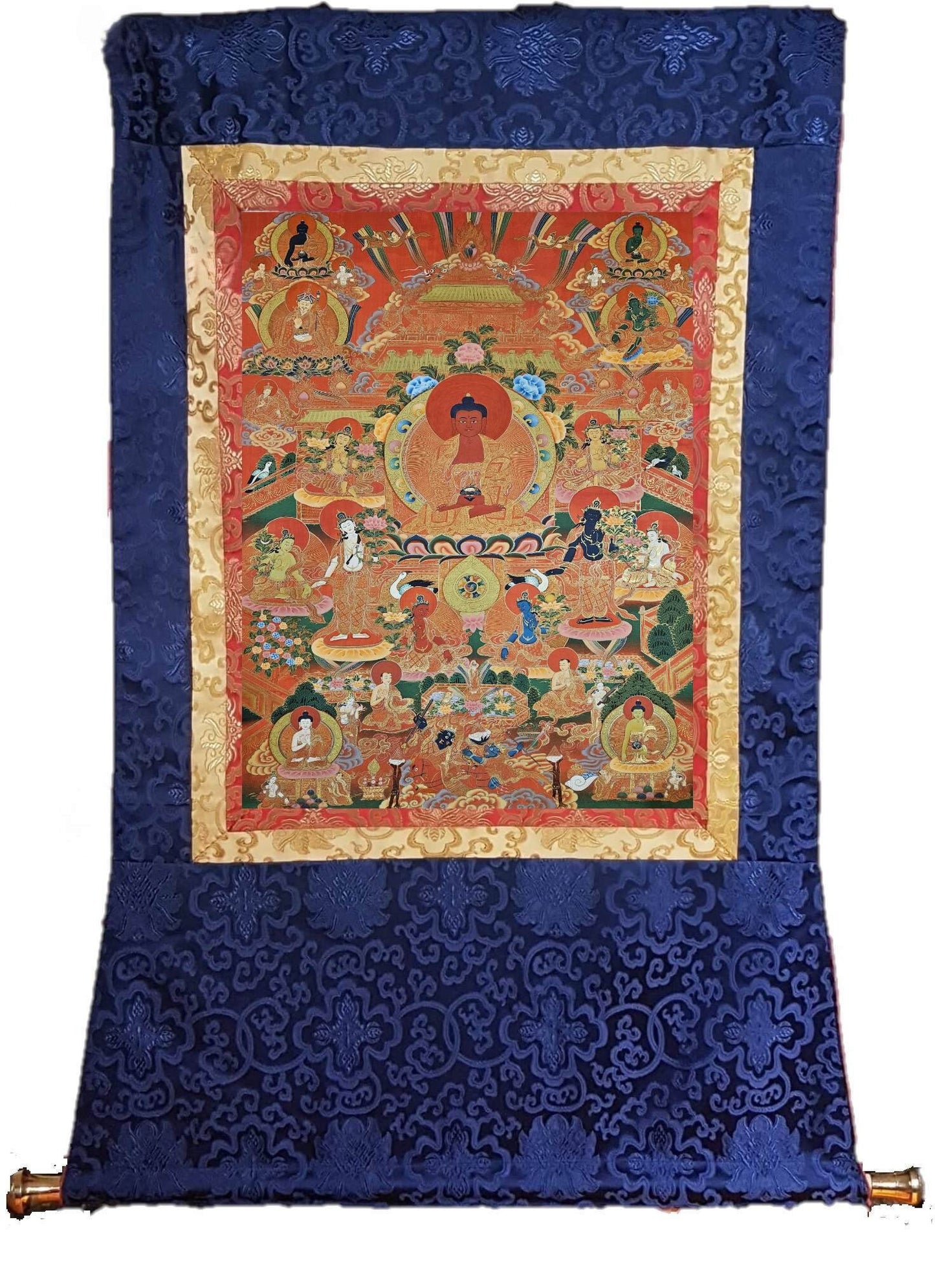 317. Amitabha Dewachen (Pure Land of Sukhavati) Thangka (Thanka). Free Brocade / Free Shipping.