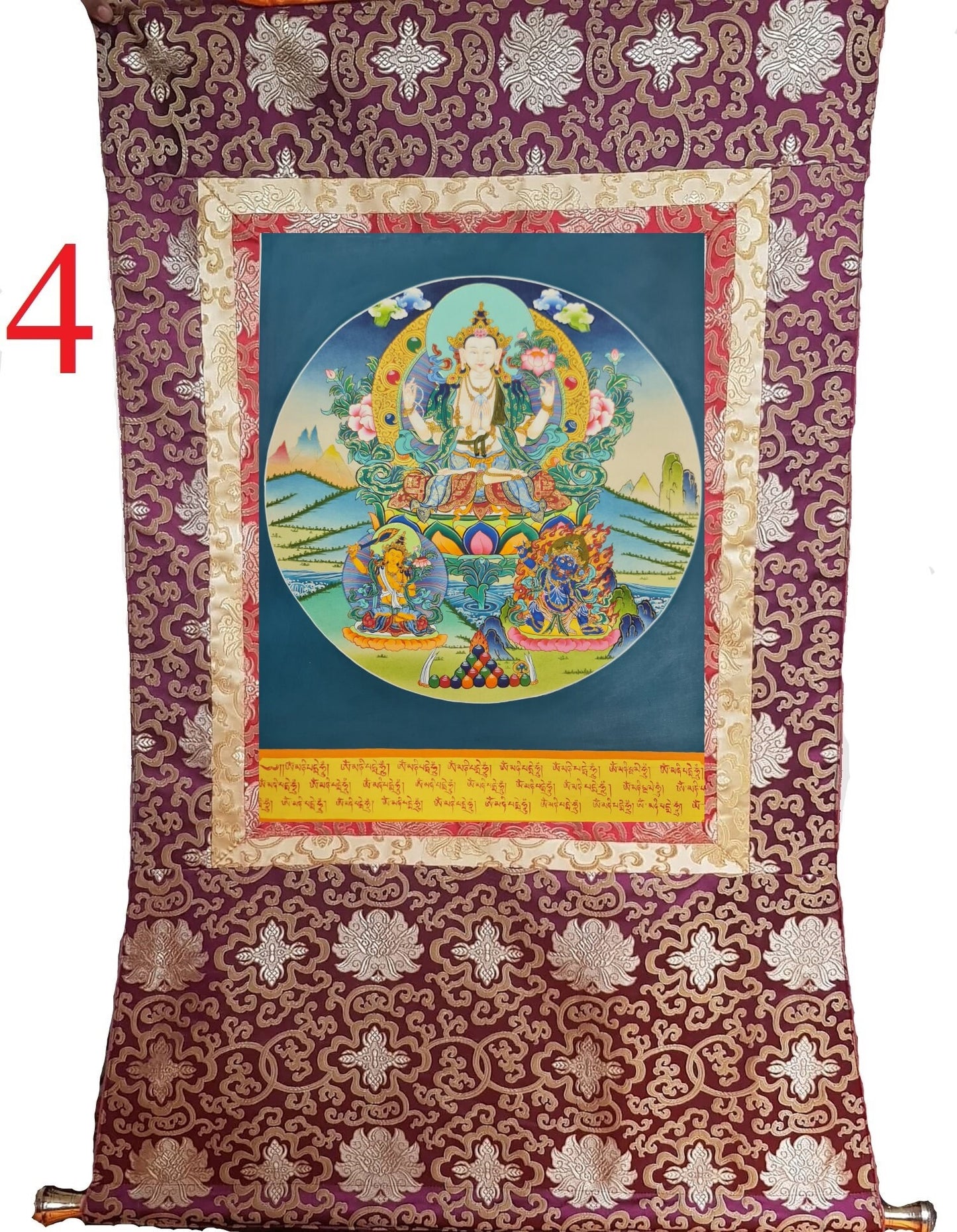 301. Chenrezig Thangka (Thanka). Free Brocade / Free Shipping.