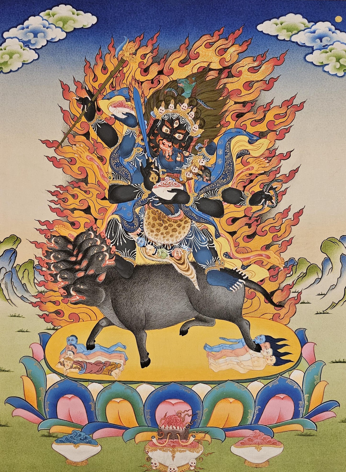 374. Wrathful Black Hayagriva Wrathful Black Hayagriva (Thangka). Free Brocade / Free Shipping.