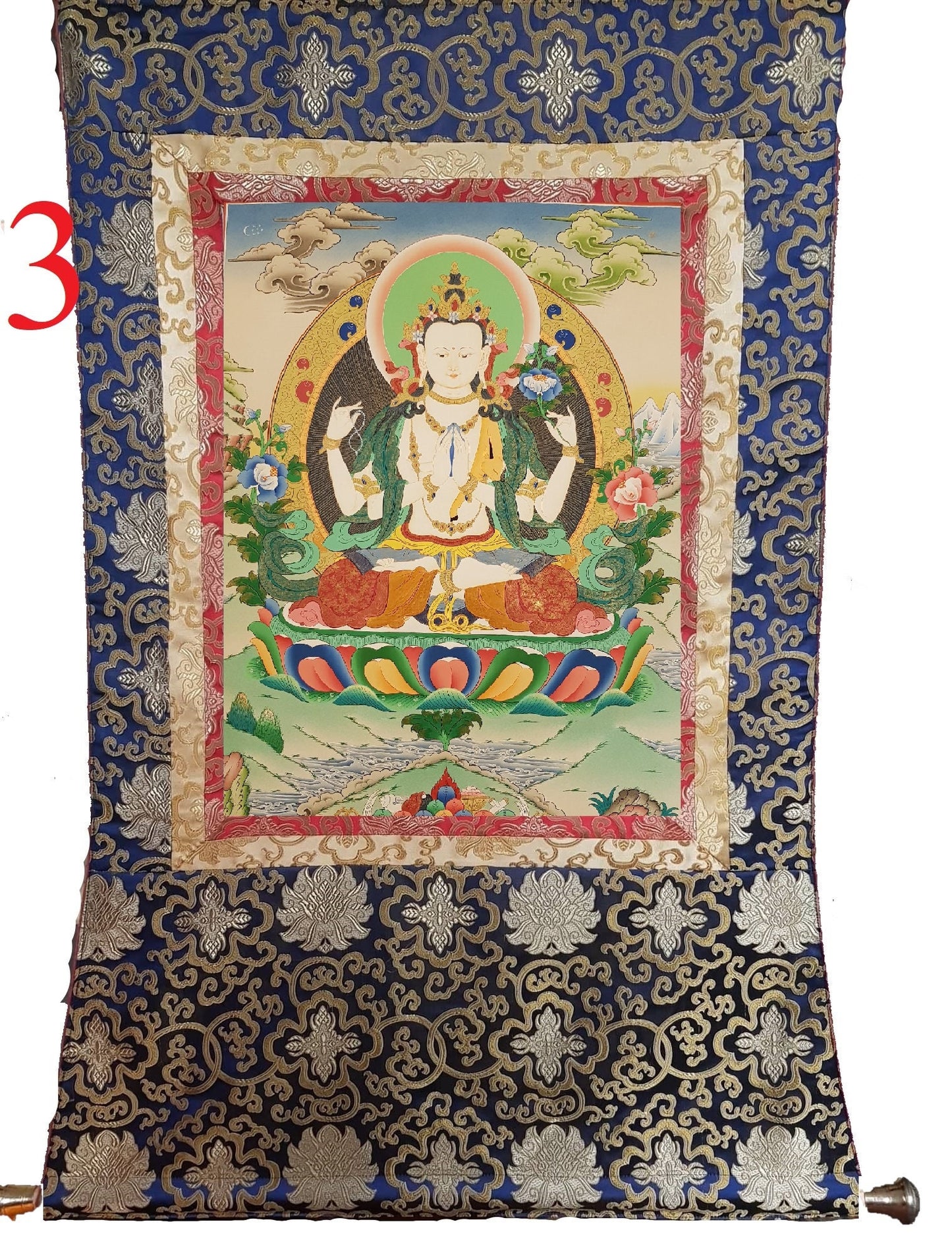 16. Chenrezig Thangka (Thanka). Free Brocade / Free Shipping.