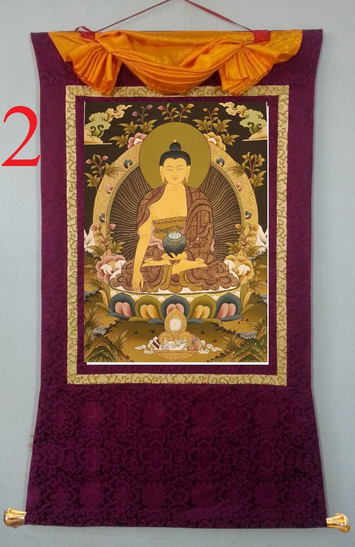 113. Shakyamuni Buddha Thangka (Thanka). Free Brocade / Free Shipping.