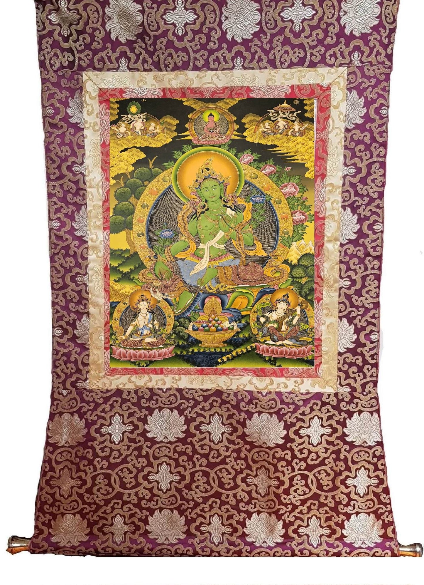 227. Green Tara Thangka (Thanka). Free Brocade / Free Shipping.
