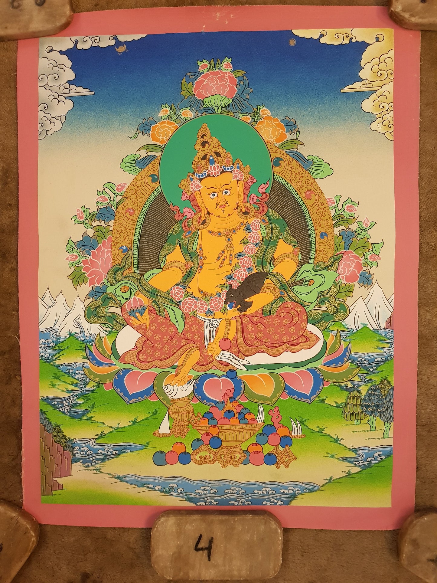 160. Jambhala or Zambhala Thangka (Thanka). Free Brocade / Free Shipping.