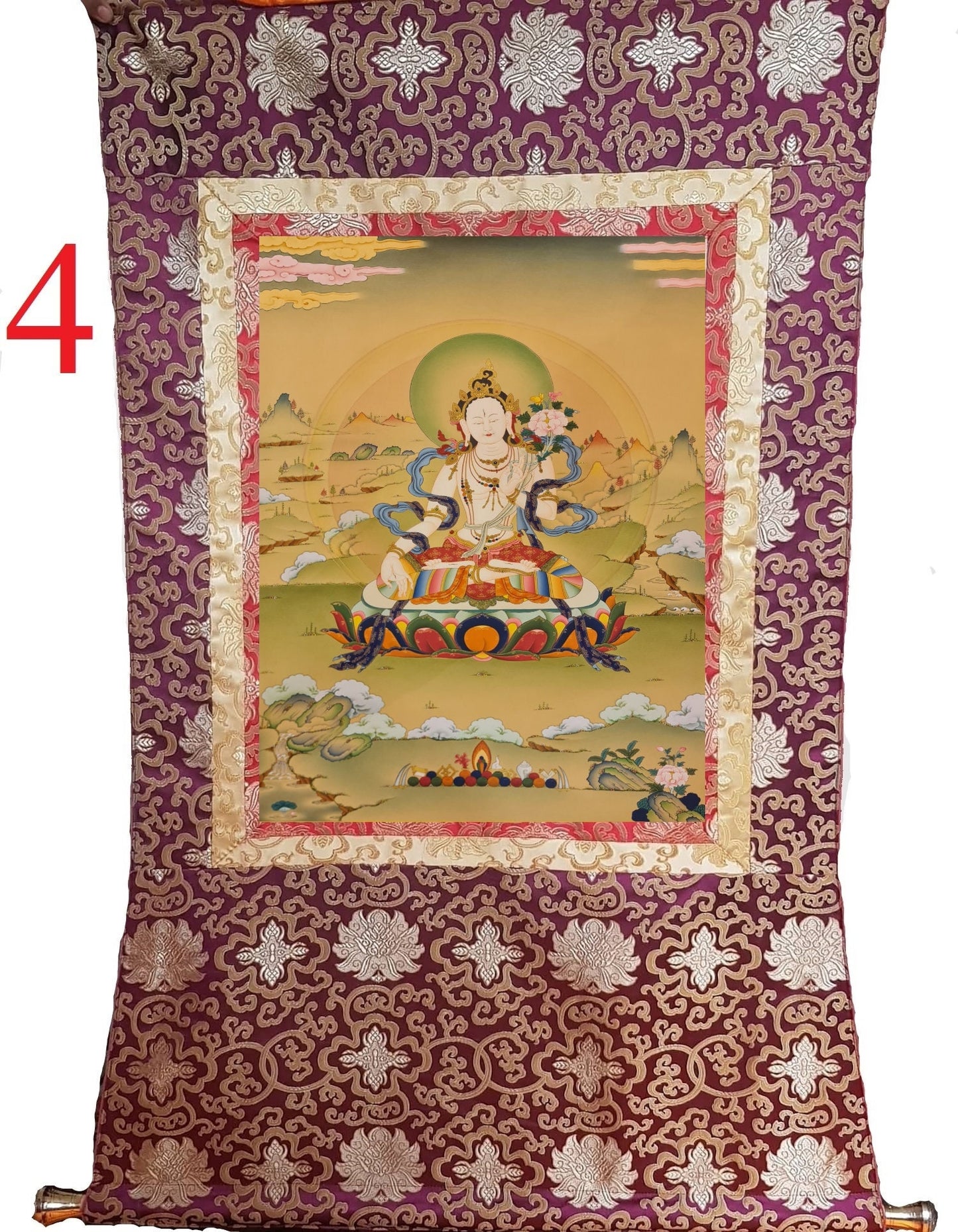 270. Karma Gadri White Tara Thangka (Thanka). Free Brocade / Free Shipping.
