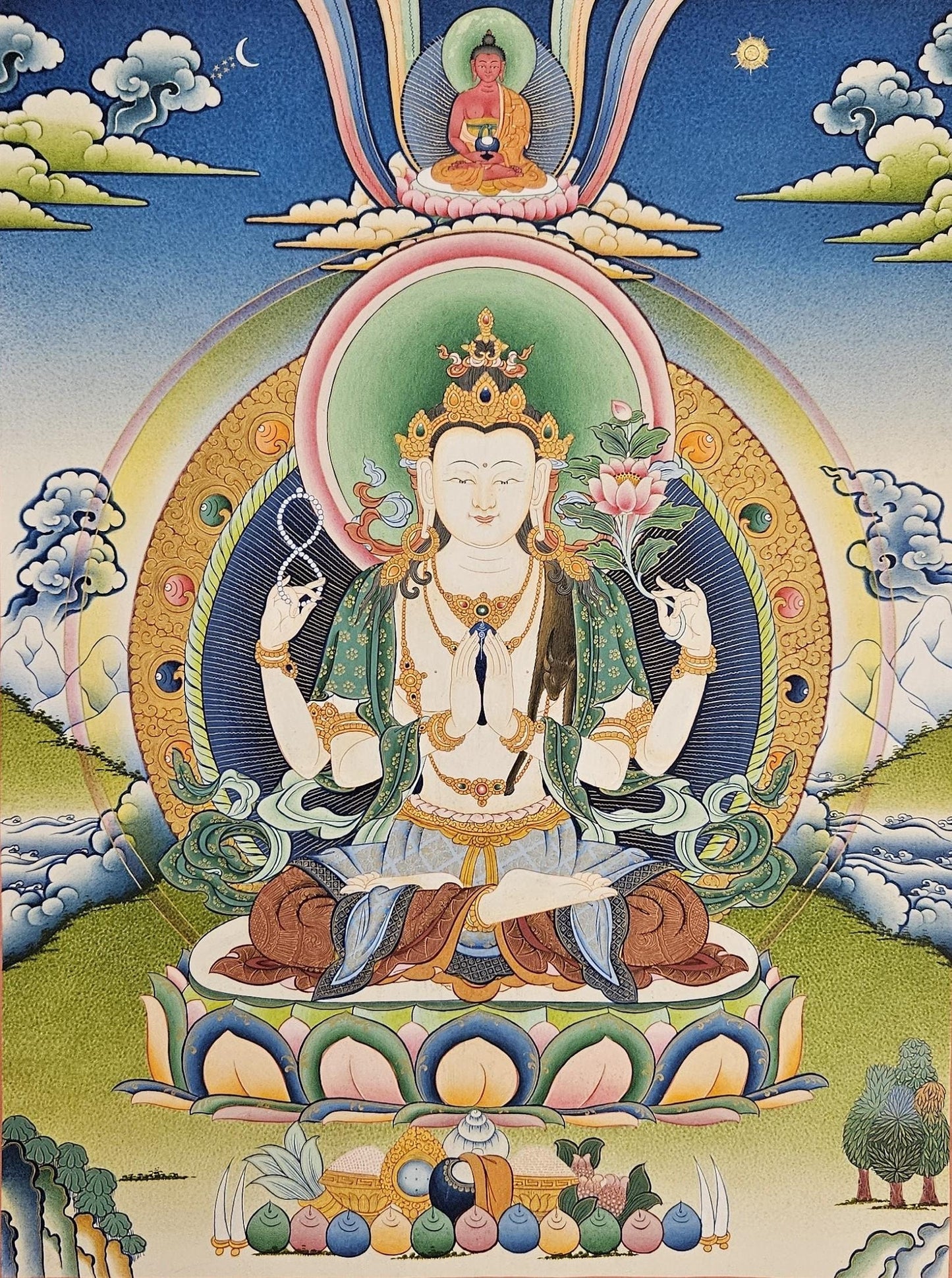 17. Chenrezig Thangka (Thanka). Free Brocade / Free Shipping.