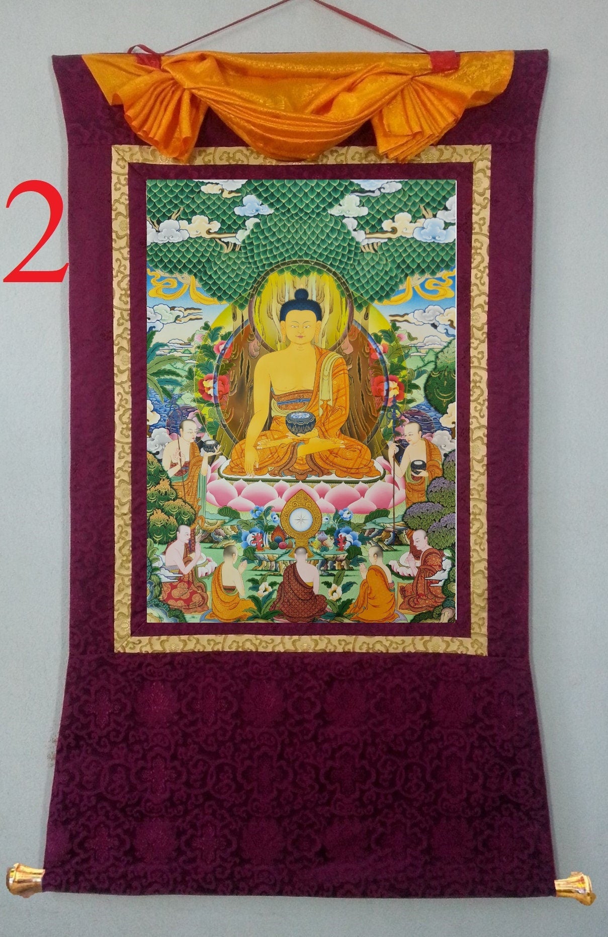 278. The First Five Monk Teaching (Thangka). Free Brocade / Free Shipping.