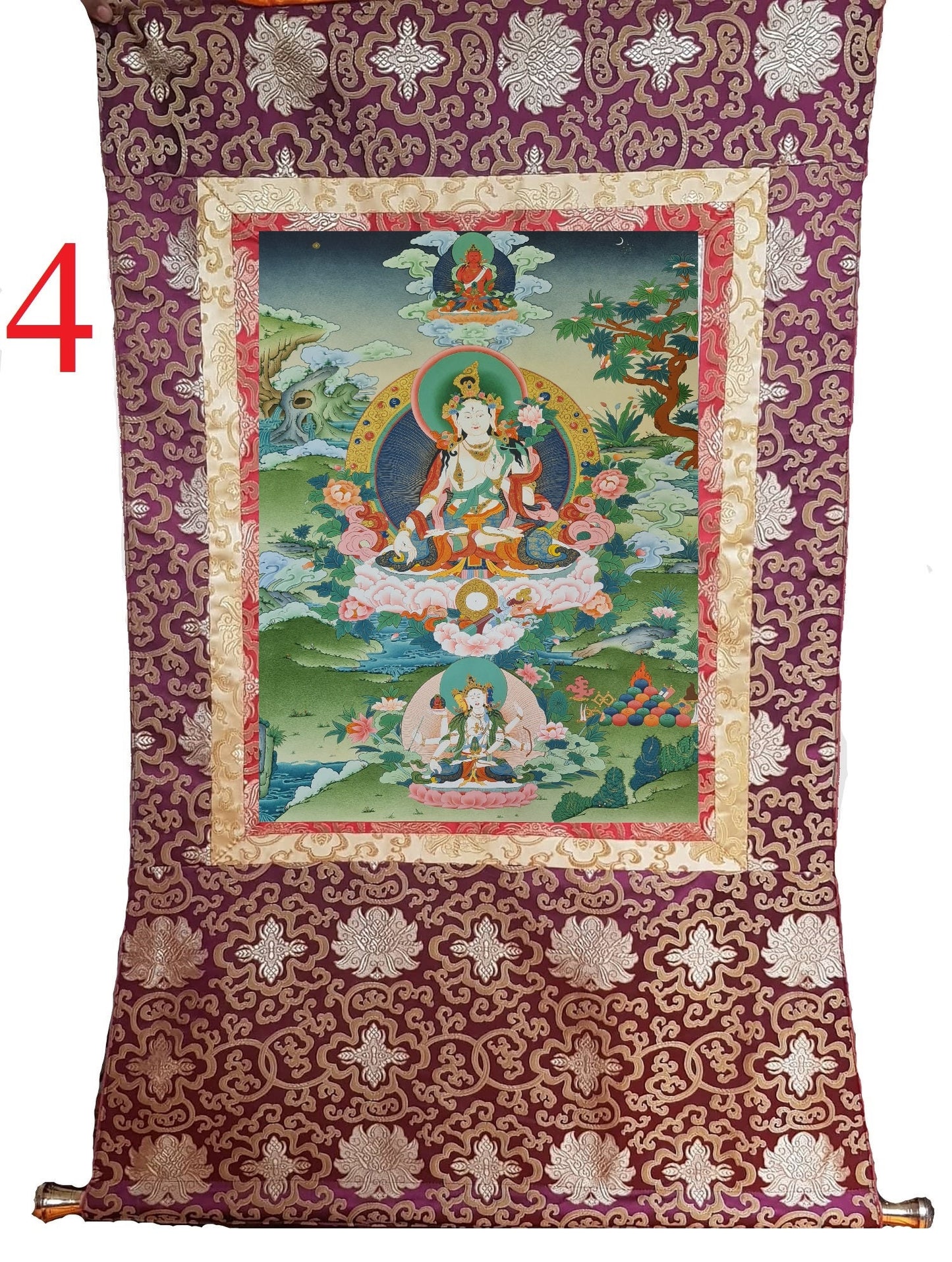 187. White Tara Thangka (Thanka). Free Brocade / Free Shipping.