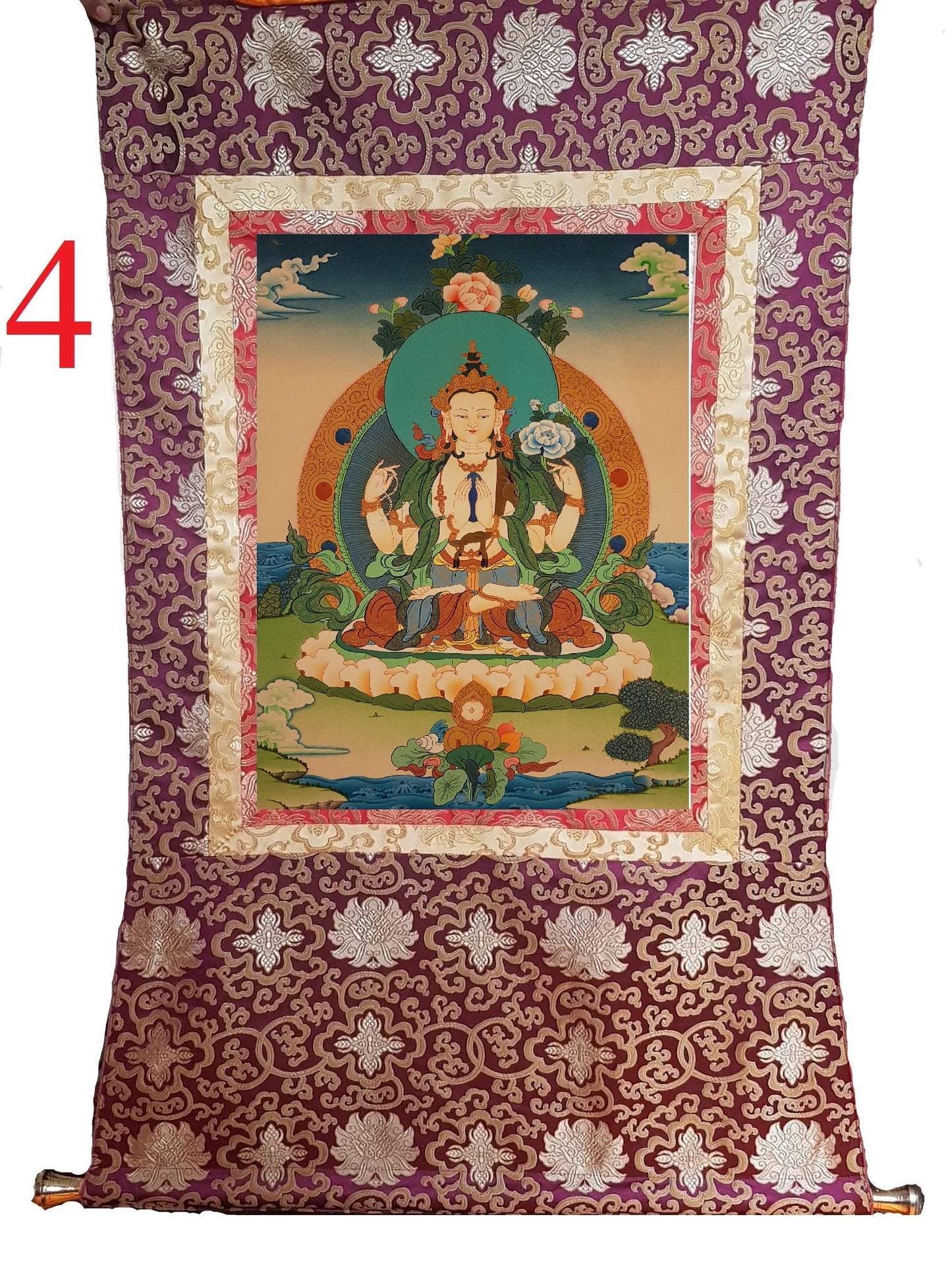 42. Chenrezig Thangka (Thanka). Free Brocade / Free Shipping.