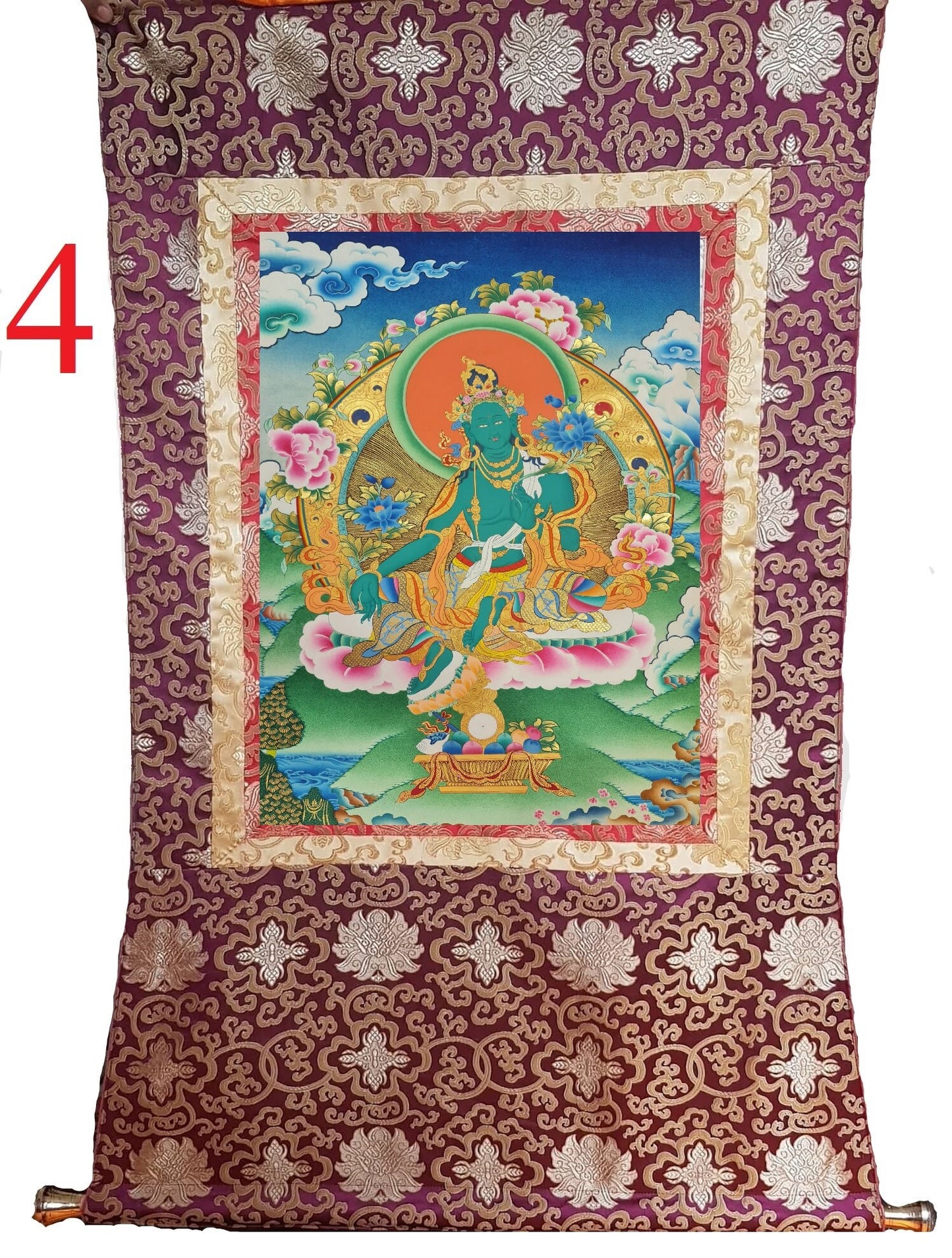 212. Green Tara Thangka (Thanka). Free Brocade / Free Shipping.