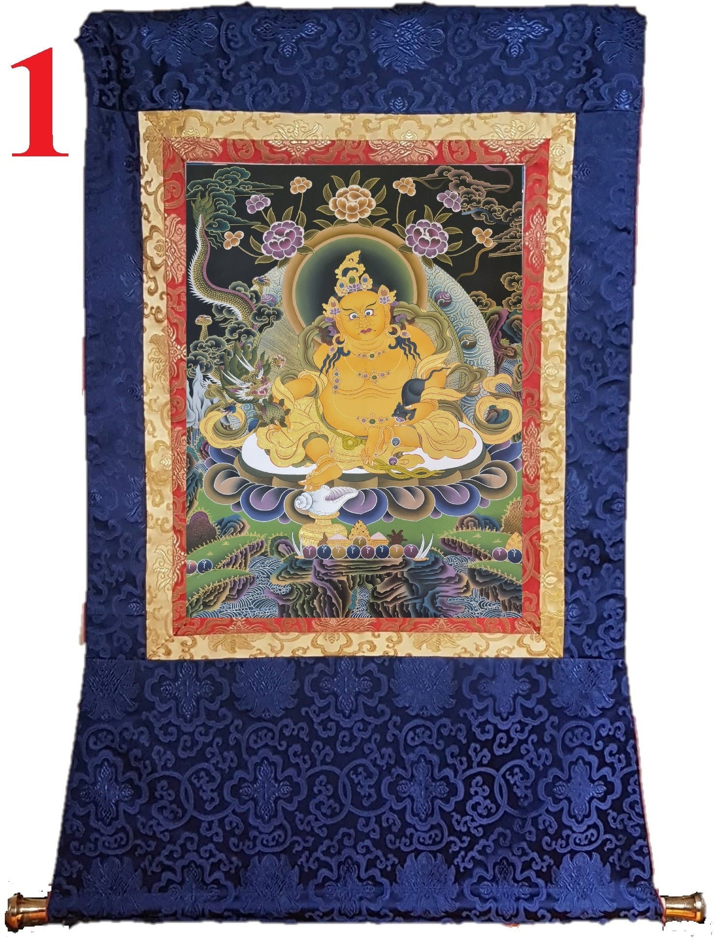 191. Jambhala or Zambhala Thangka (Thanka). Free Brocade / Free Shipping.