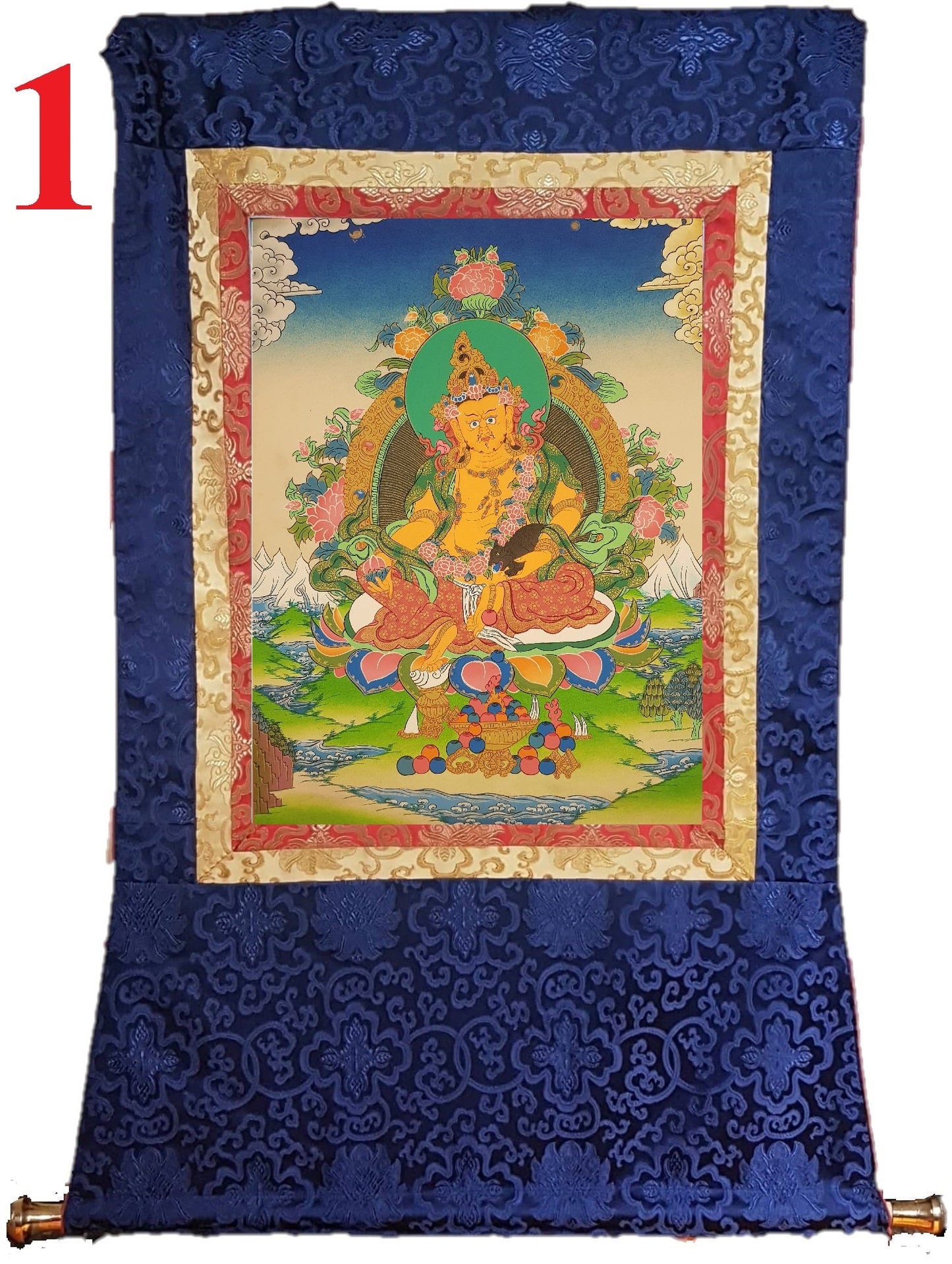 160. Jambhala or Zambhala Thangka (Thanka). Free Brocade / Free Shipping.