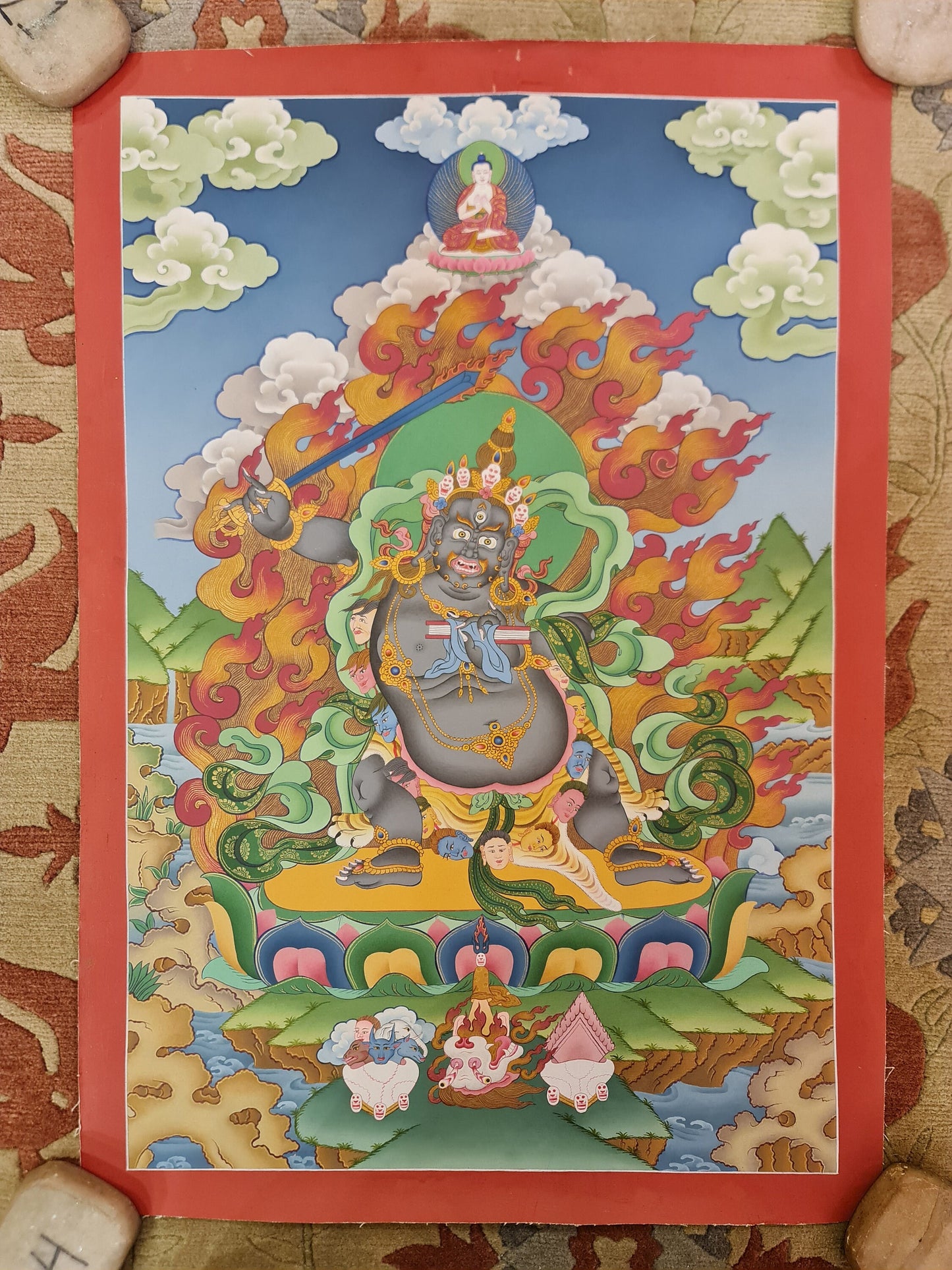 273. The Disease Specialist Black Manjushree (Manjushri) Thangka (Thanka). Free Brocade / Free Shipping.