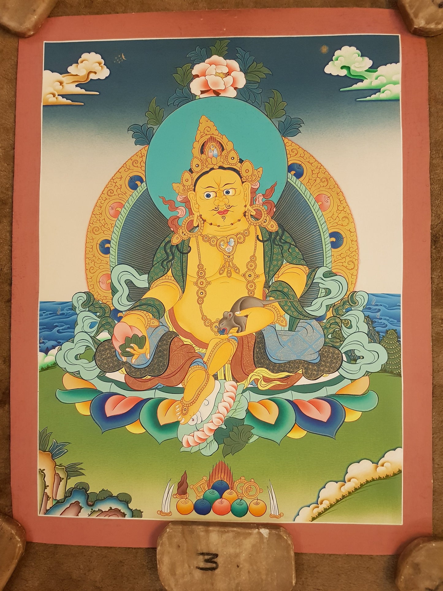 159. Jambhala or Zambhala Thangka (Thanka). Free Brocade / Free Shipping.