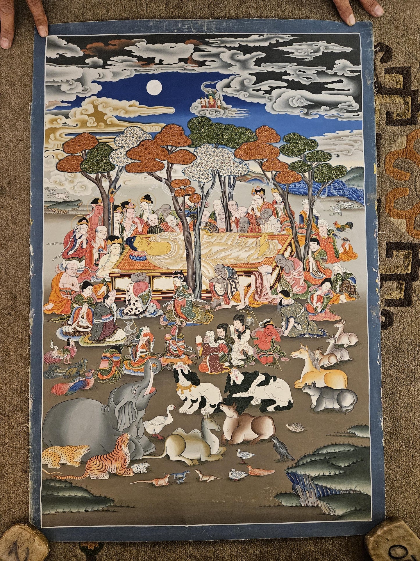281. The Passage of Shakyamuni Buddha into Nirvana Thanka (Thangka). Free Brocade / Free Shipping.