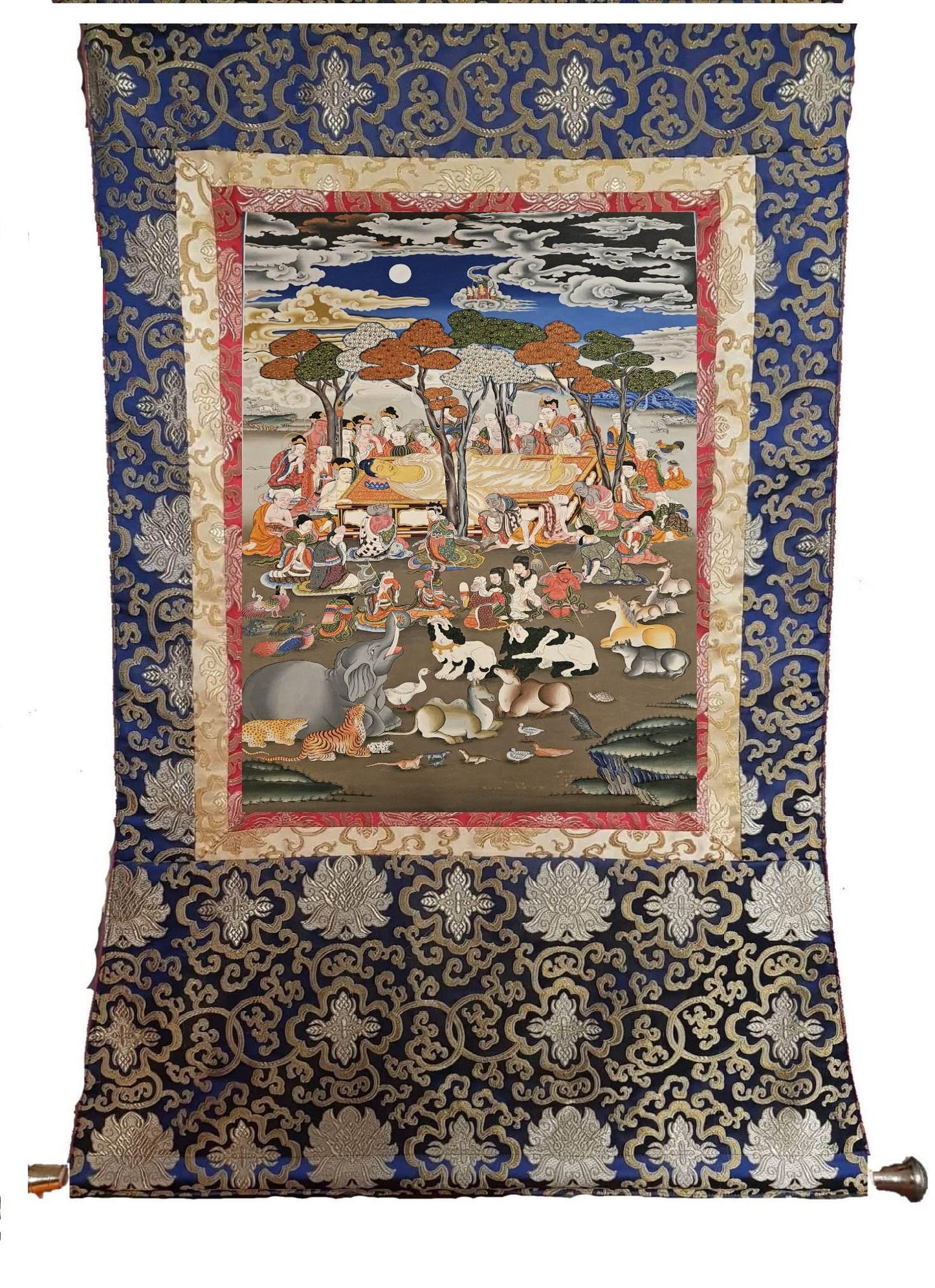 281. The Passage of Shakyamuni Buddha into Nirvana Thanka (Thangka). Free Brocade / Free Shipping.