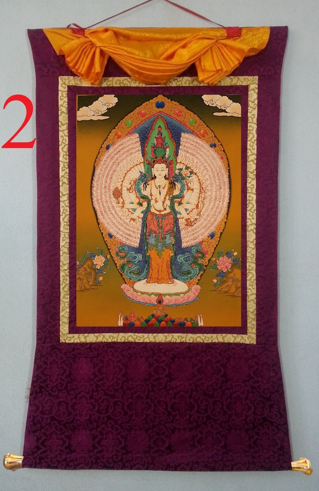 9. 1000 (Thousand) Arm Chenrezig Avalokiteshvara Thangka (Thanka). Free Brocade / Free Shipping.