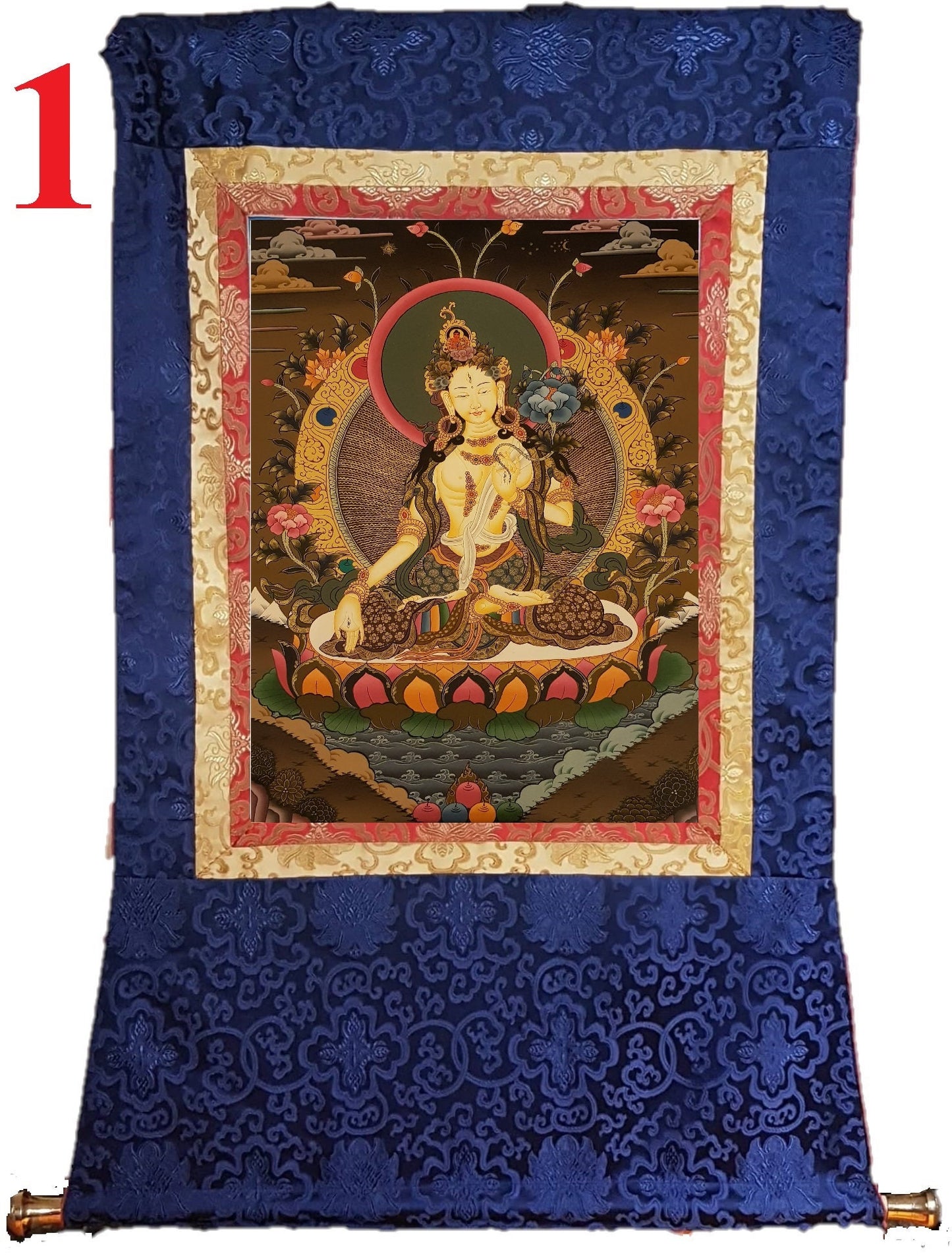 152. White Tara Thangka (Thanka). Free Brocade / Free Shipping.