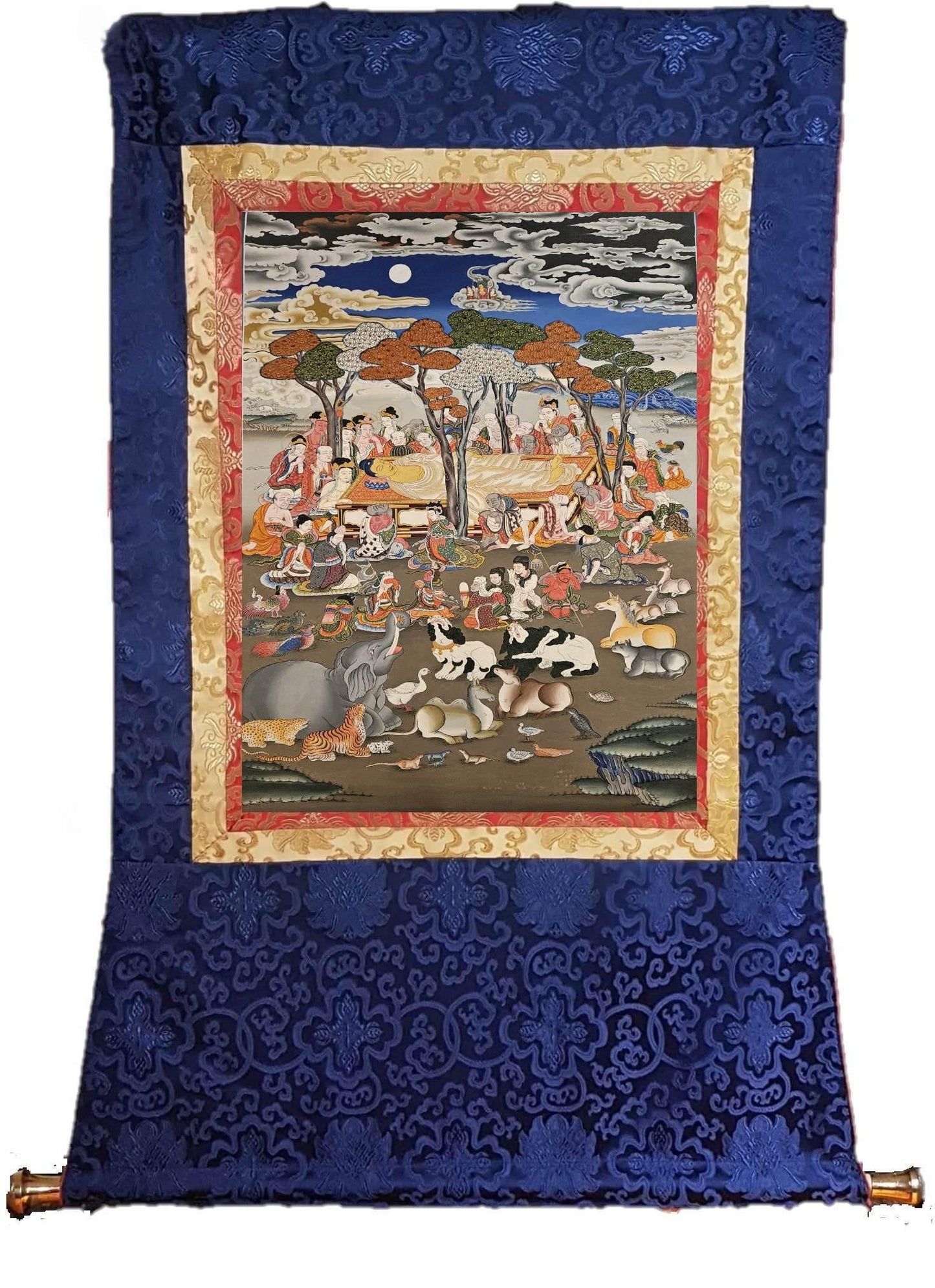 281. The Passage of Shakyamuni Buddha into Nirvana Thanka (Thangka). Free Brocade / Free Shipping.