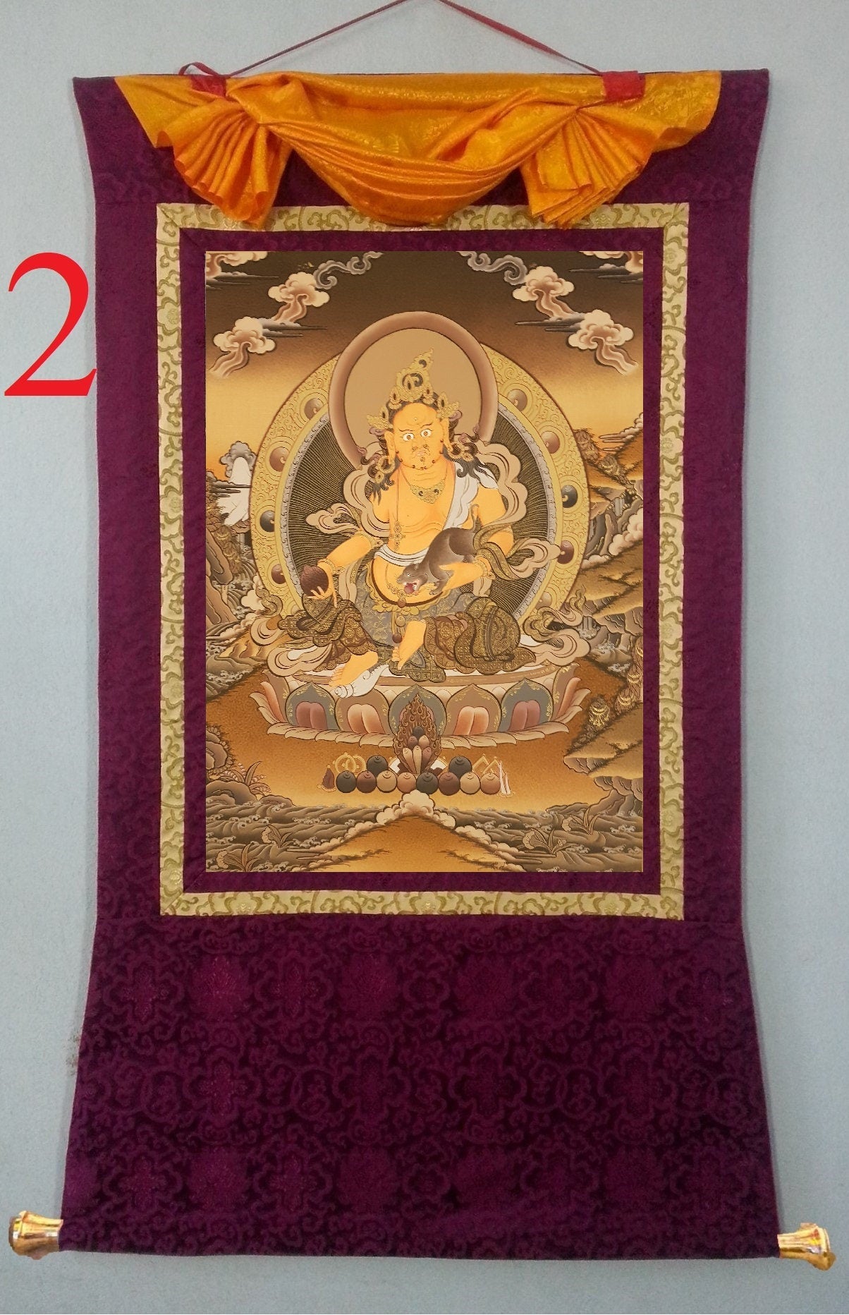 158. Jambhala or Zambhala Thangka (Thanka). Free Brocade / Free Shipping.
