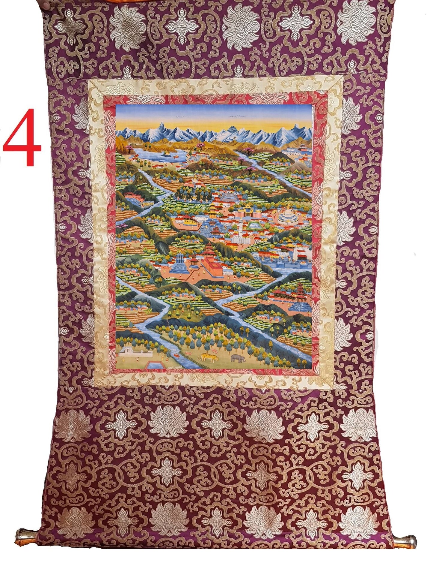 253. Kathmandu Valley Painting with Artist Signature. Free Brocade / Free Shipping.