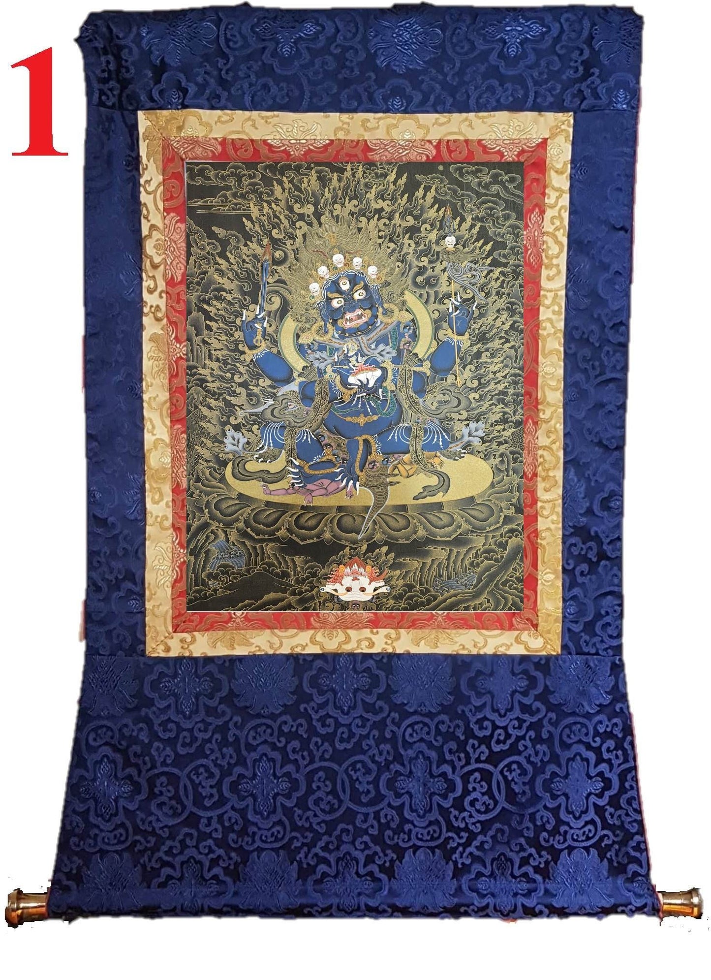 213. 4 Arm Mahakala Thanka (Thangka). Free Brocade / Free Shipping.