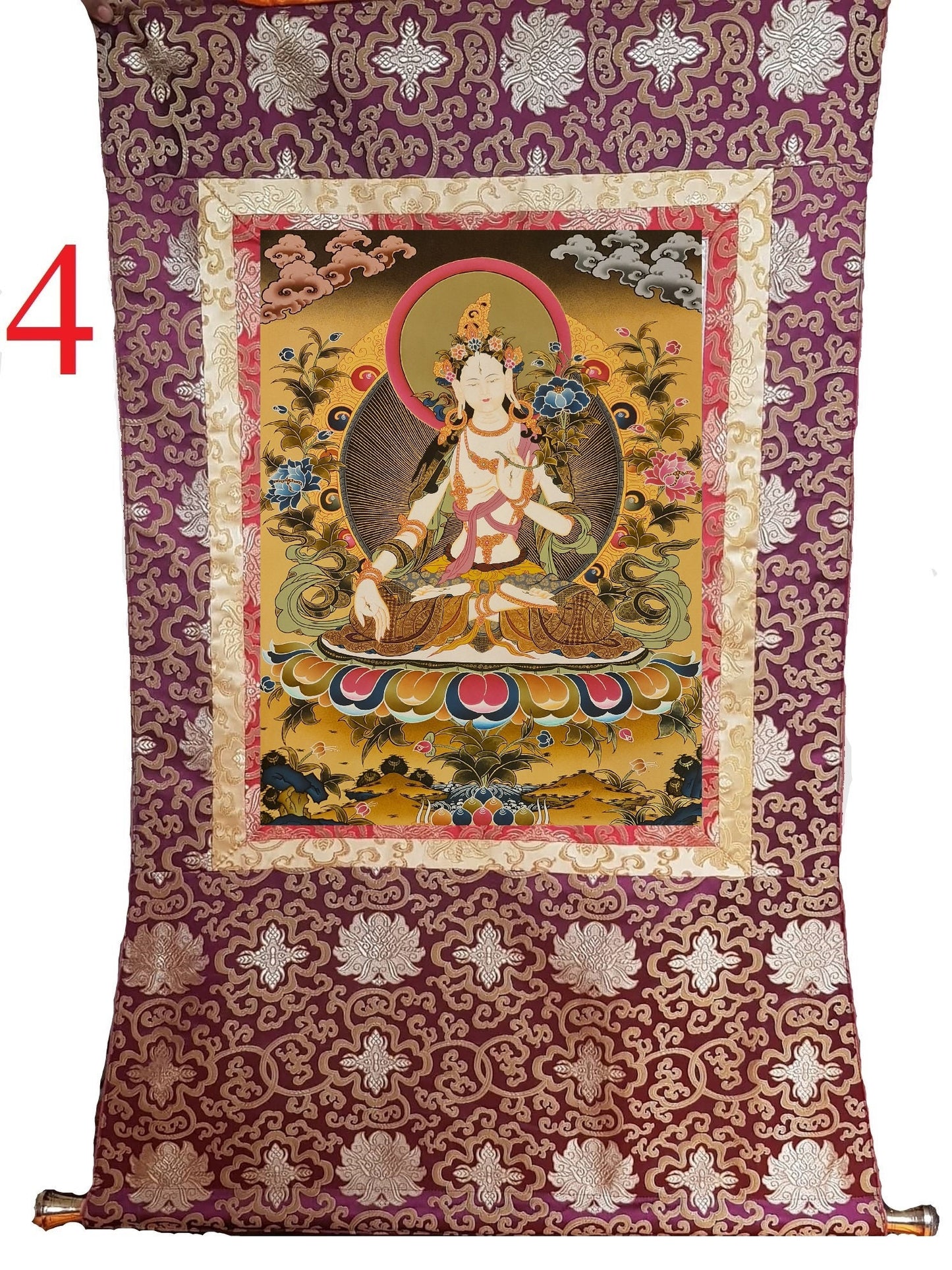 148. White Tara Thangka (Thanka). Free Brocade / Free Shipping.
