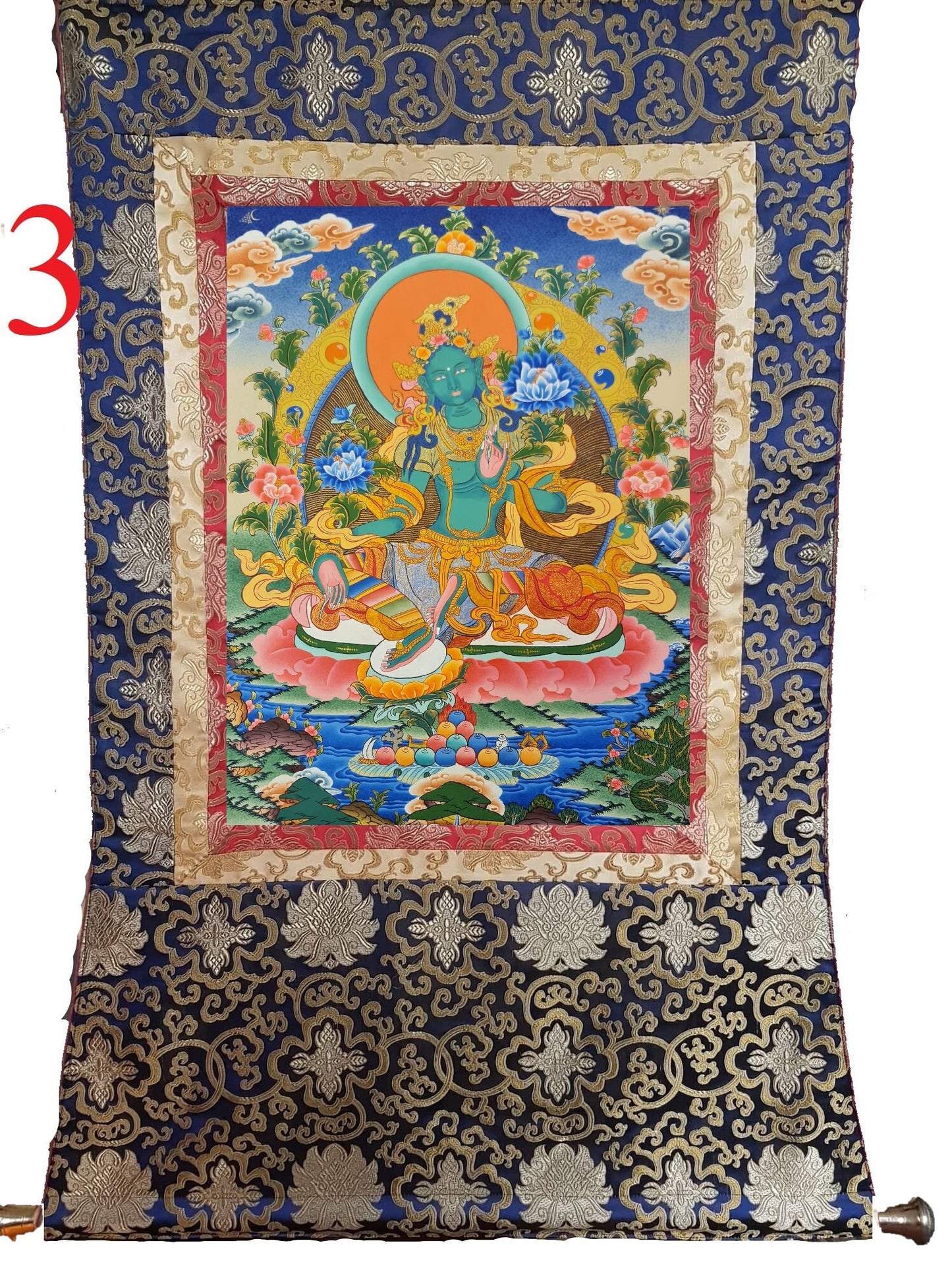 56. Green Tara Thangka (Thanka). Free Brocade / Free Shipping.