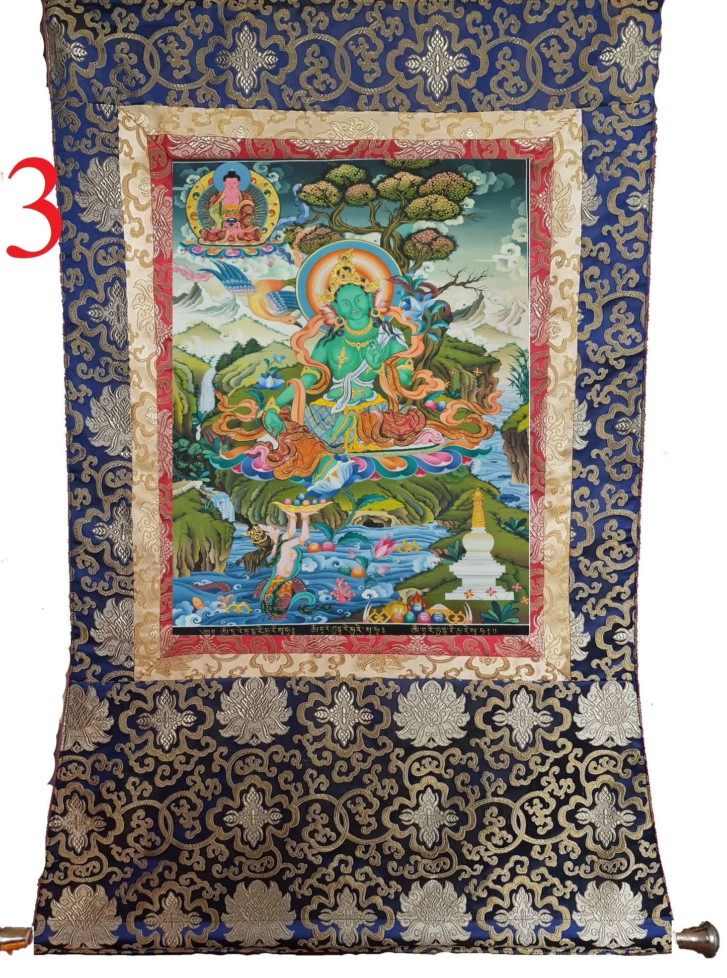 203. Green Tara Thangka (Thanka). Free Brocade / Free Shipping.