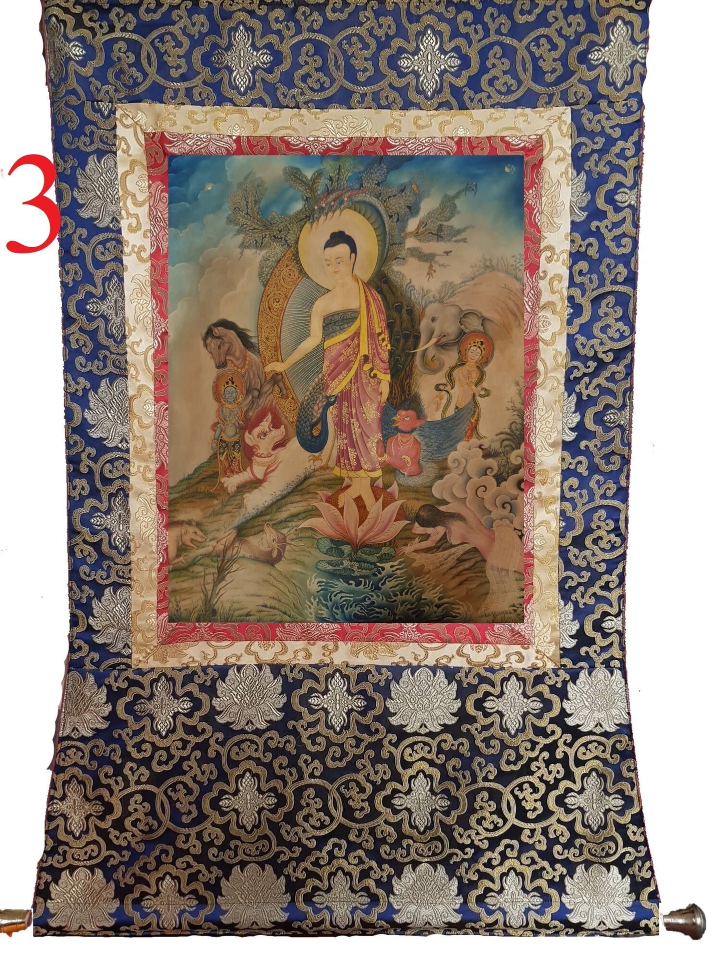 256. Modern Newari Style Art Maitreya (Metteyya) Buddha Thangka (Thanka). Free Brocade / Free Shipping.