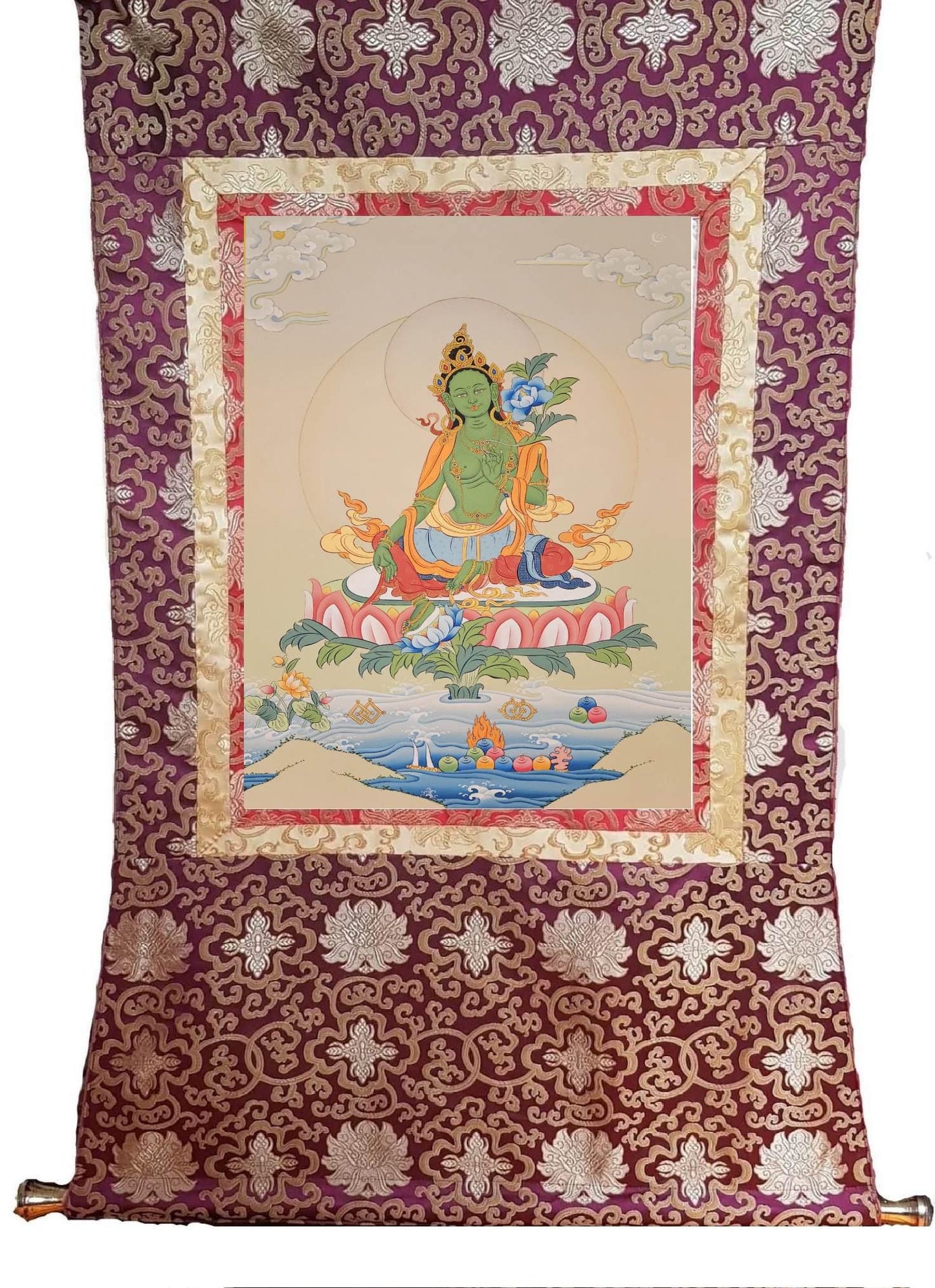 58. Green Tara Thangka (Thanka). Free Brocade / Free Shipping.
