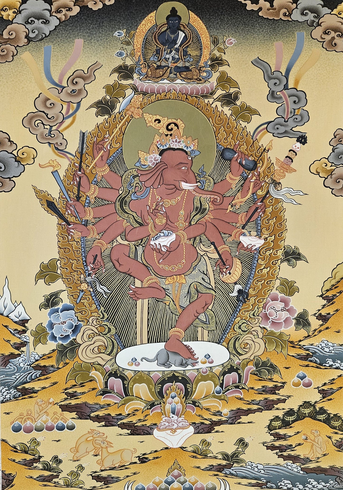 331. Buddhist Ganesha (Ganesh) Ganapati Thangka (Thanka). Free Brocade / Free Shipping.