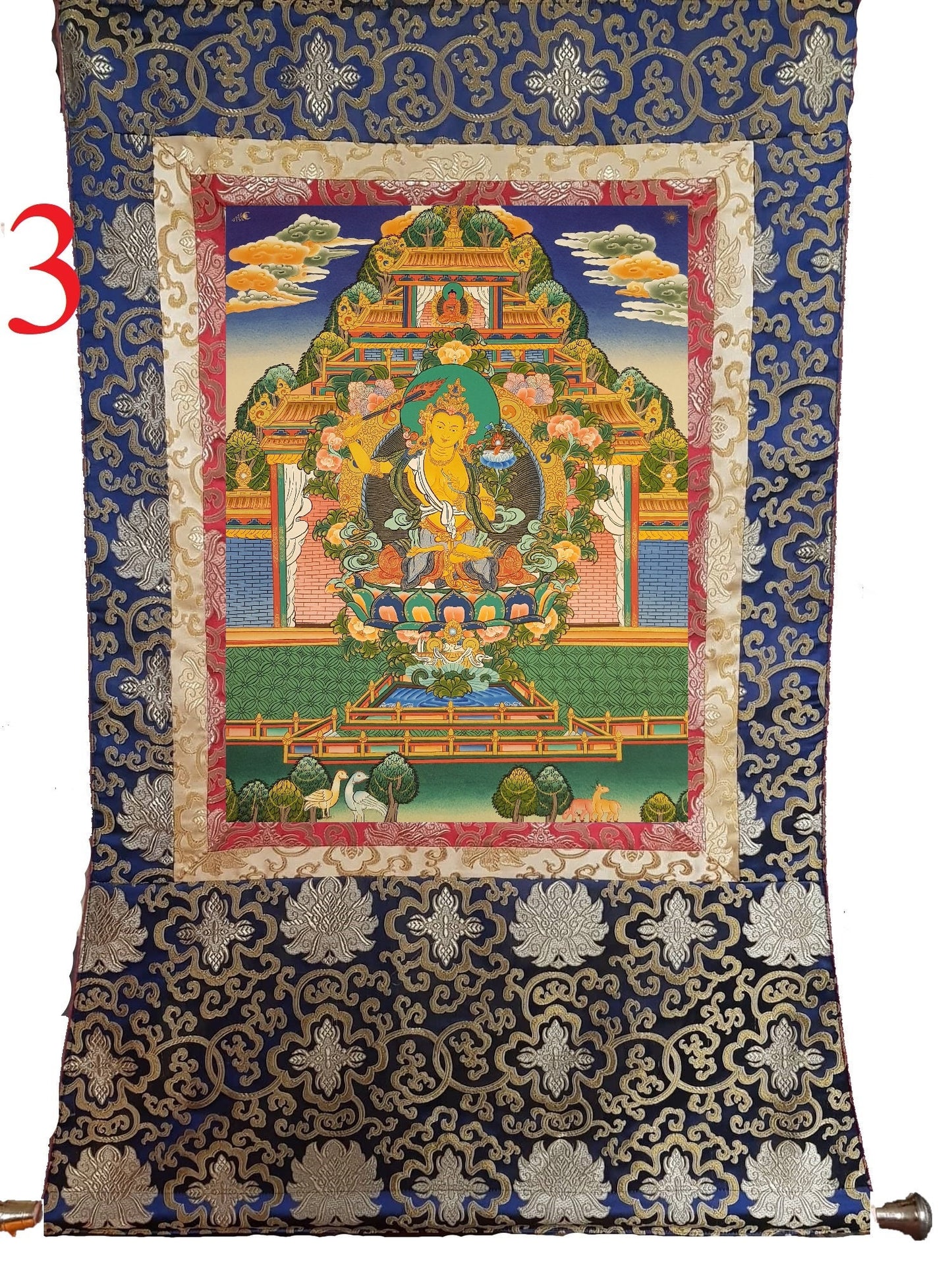 80. Manjushree (Manjushri) Thangka (Thanka). Free Brocade / Free Shipping.