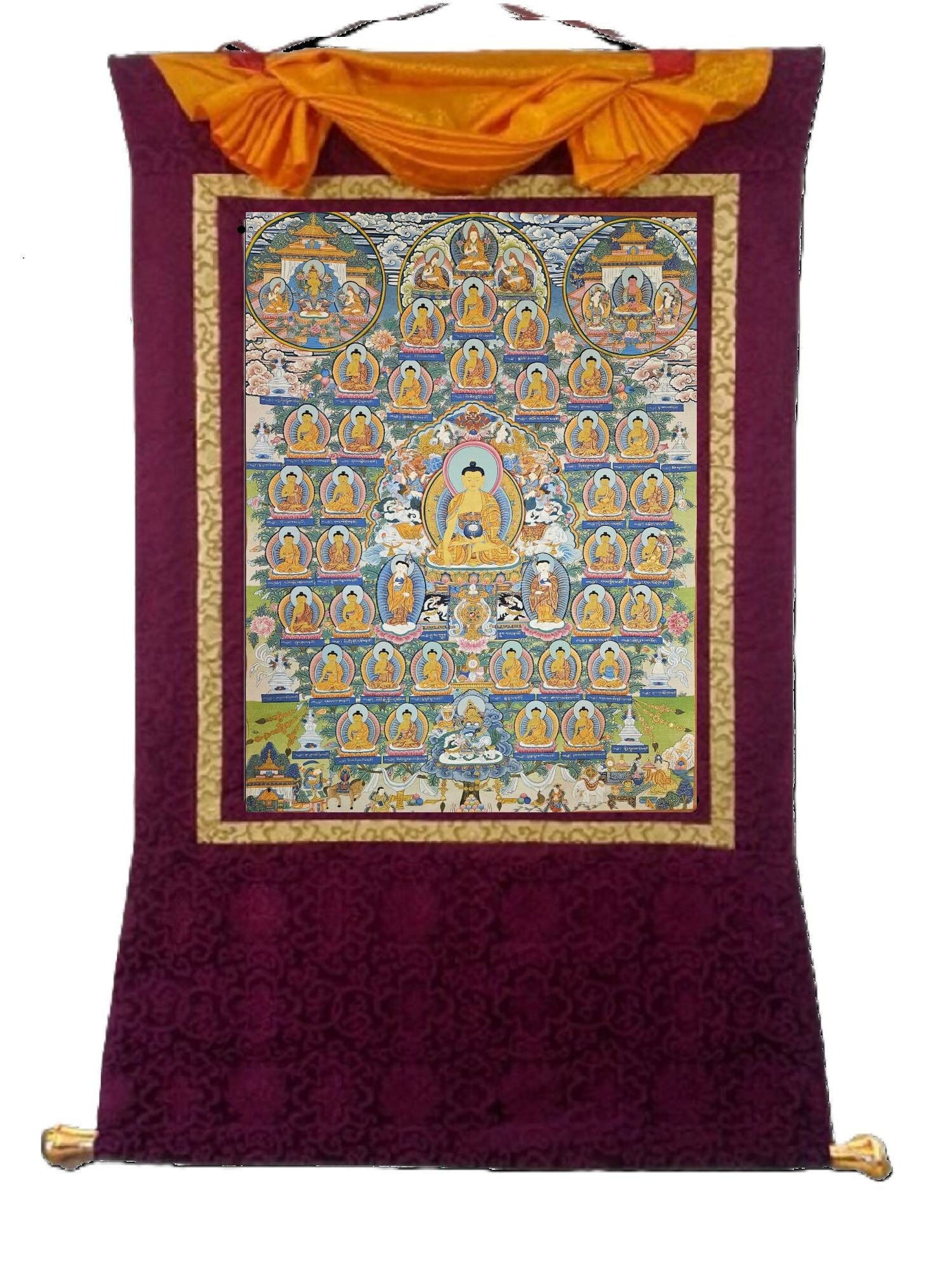 318. 35 Buddha Thangka (Thanka). Free Brocade / Free Shipping.