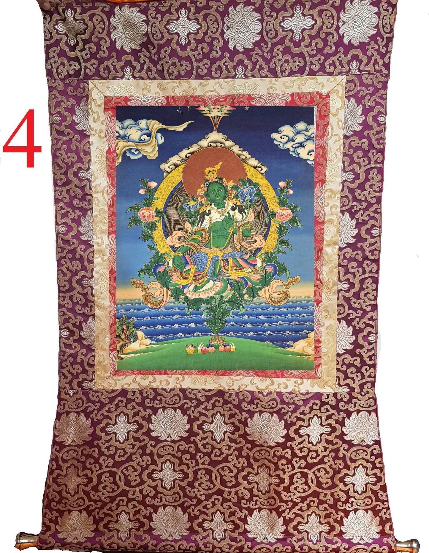 311. Green Tara Thangka (Thanka). Free Brocade / Free Shipping.