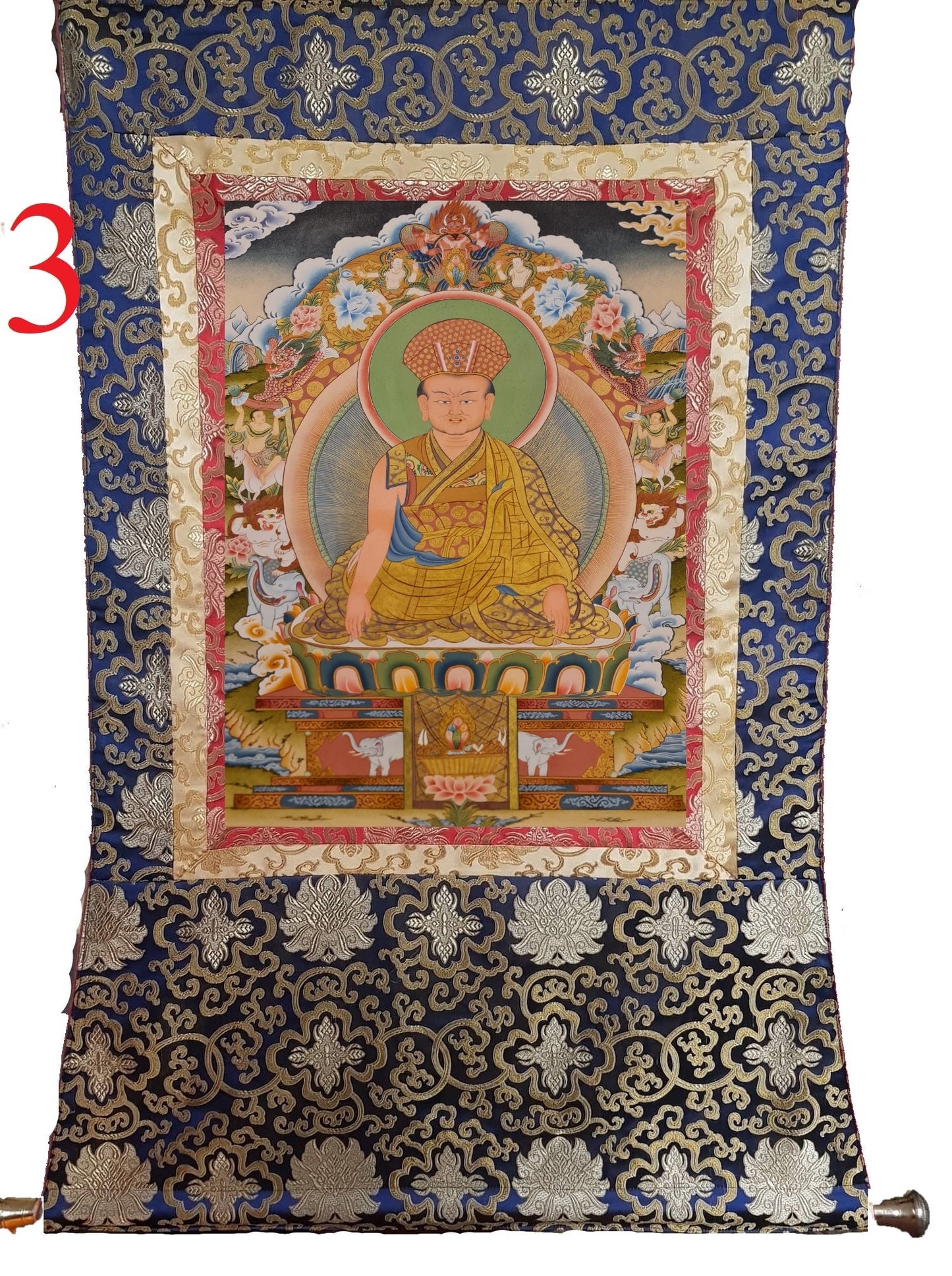284. Phagmo Drupa Dorje Gyalpo Thanka (Thangka). Free Brocade / Free Shipping.
