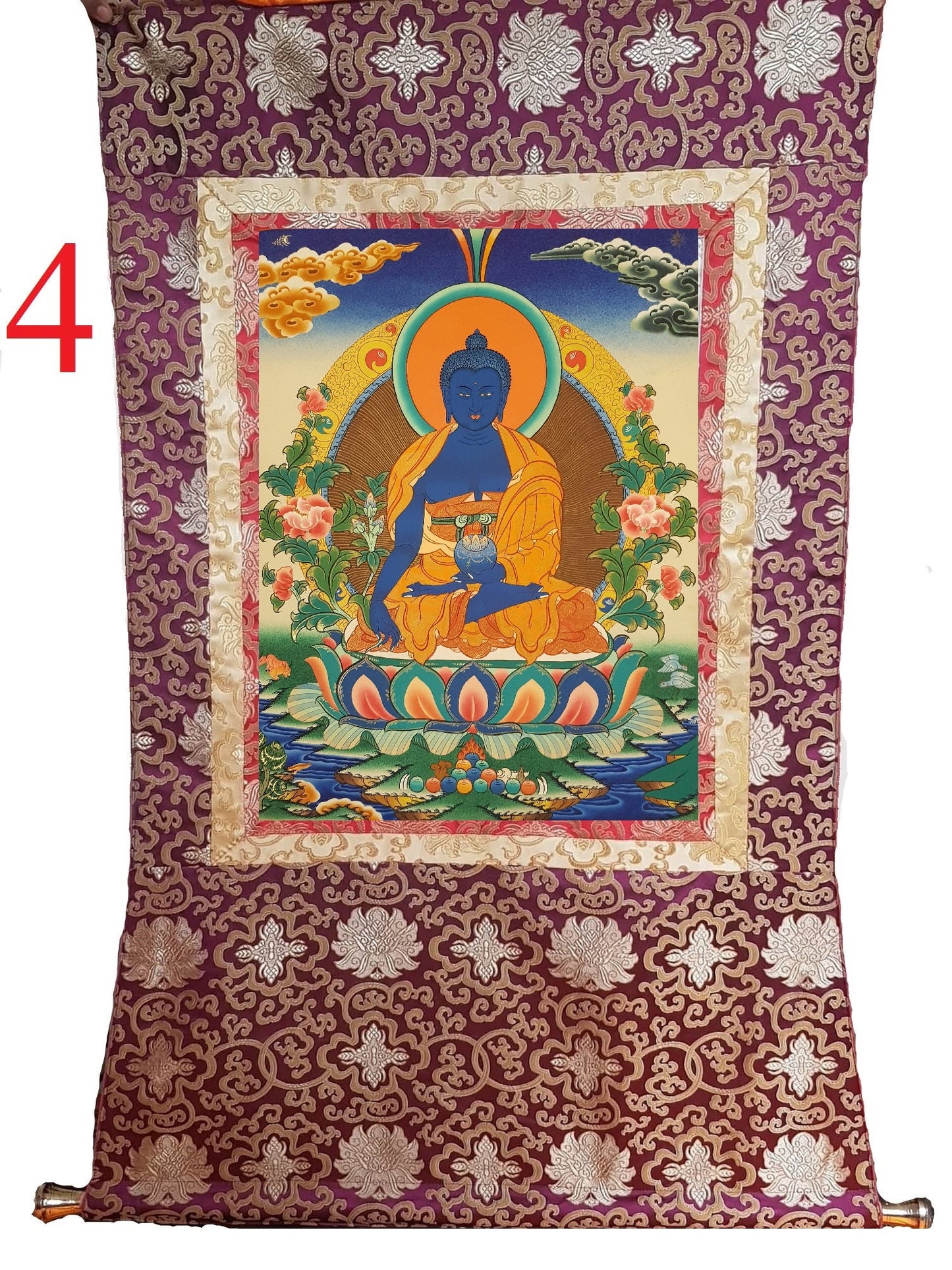 90. Medicine Buddha Thanka (Thangka). Free Brocade / Free Shipping.
