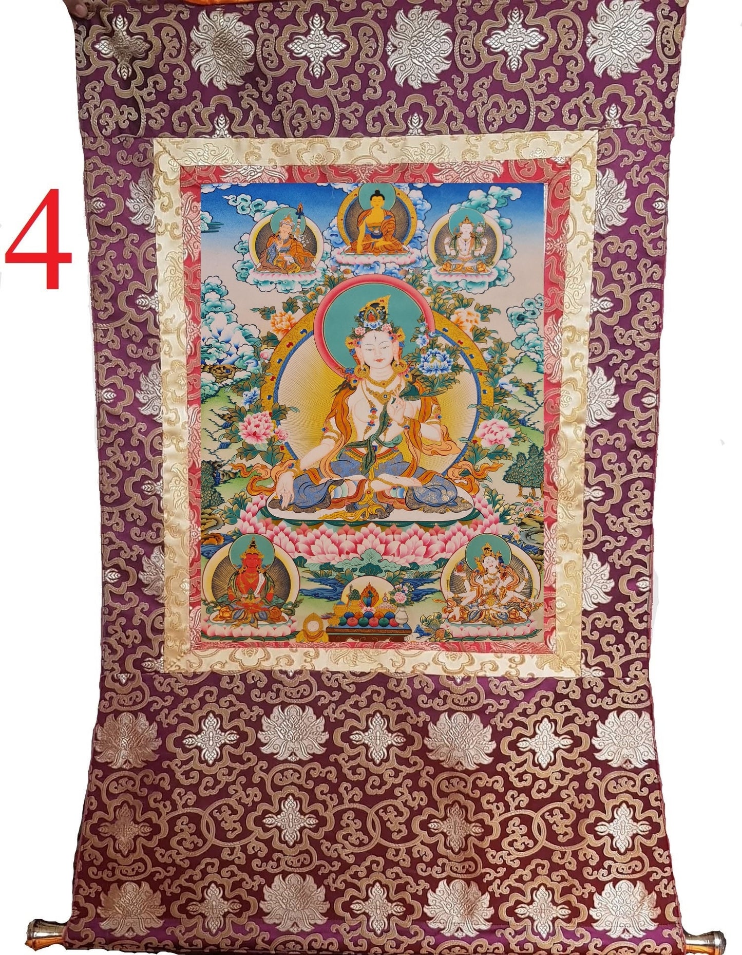207. White Tara Thangka (Thanka). Free Brocade / Free Shipping.