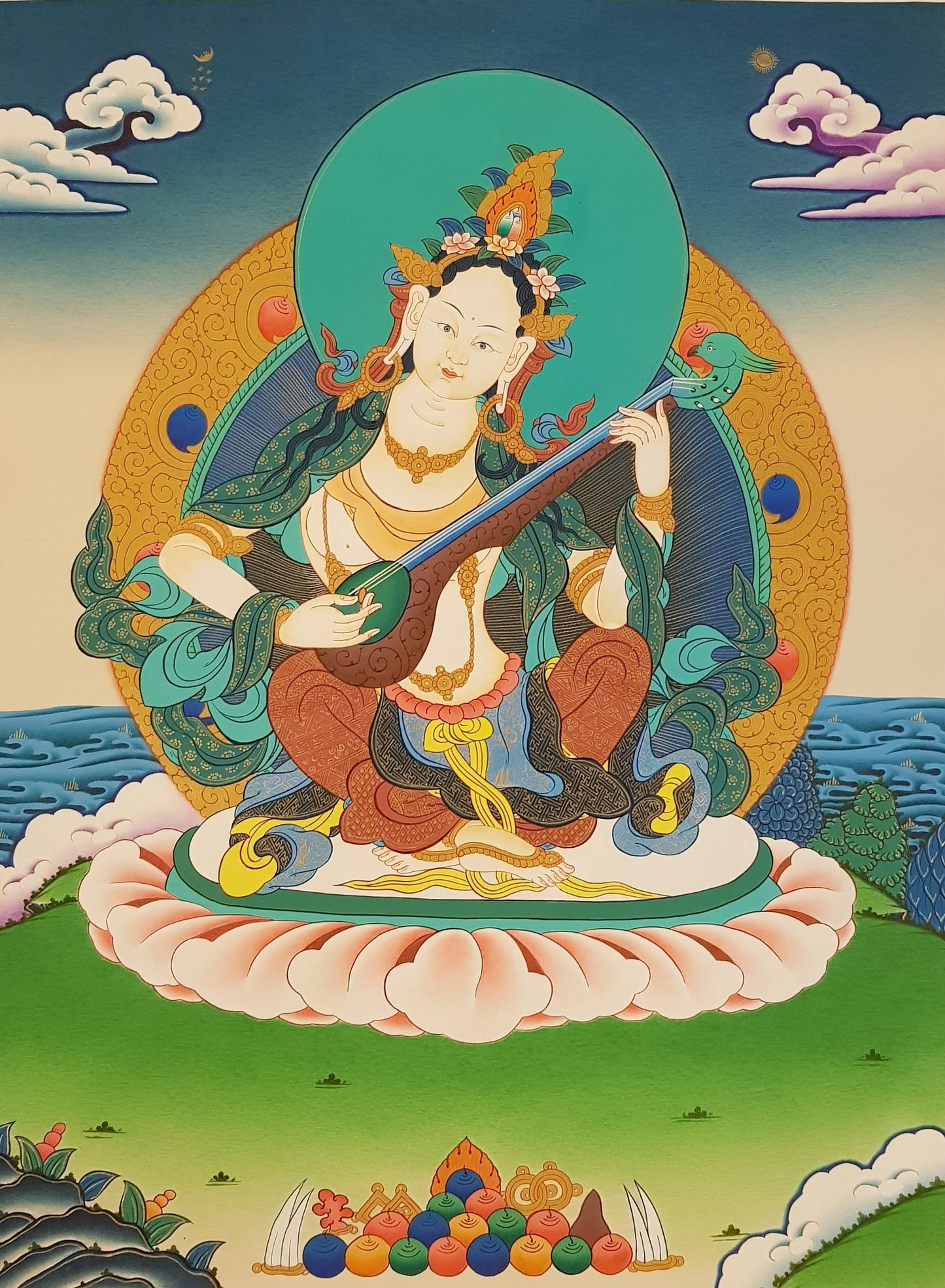 109. Saraswati Thangka (Thanka). Free Brocade / Free Shipping.