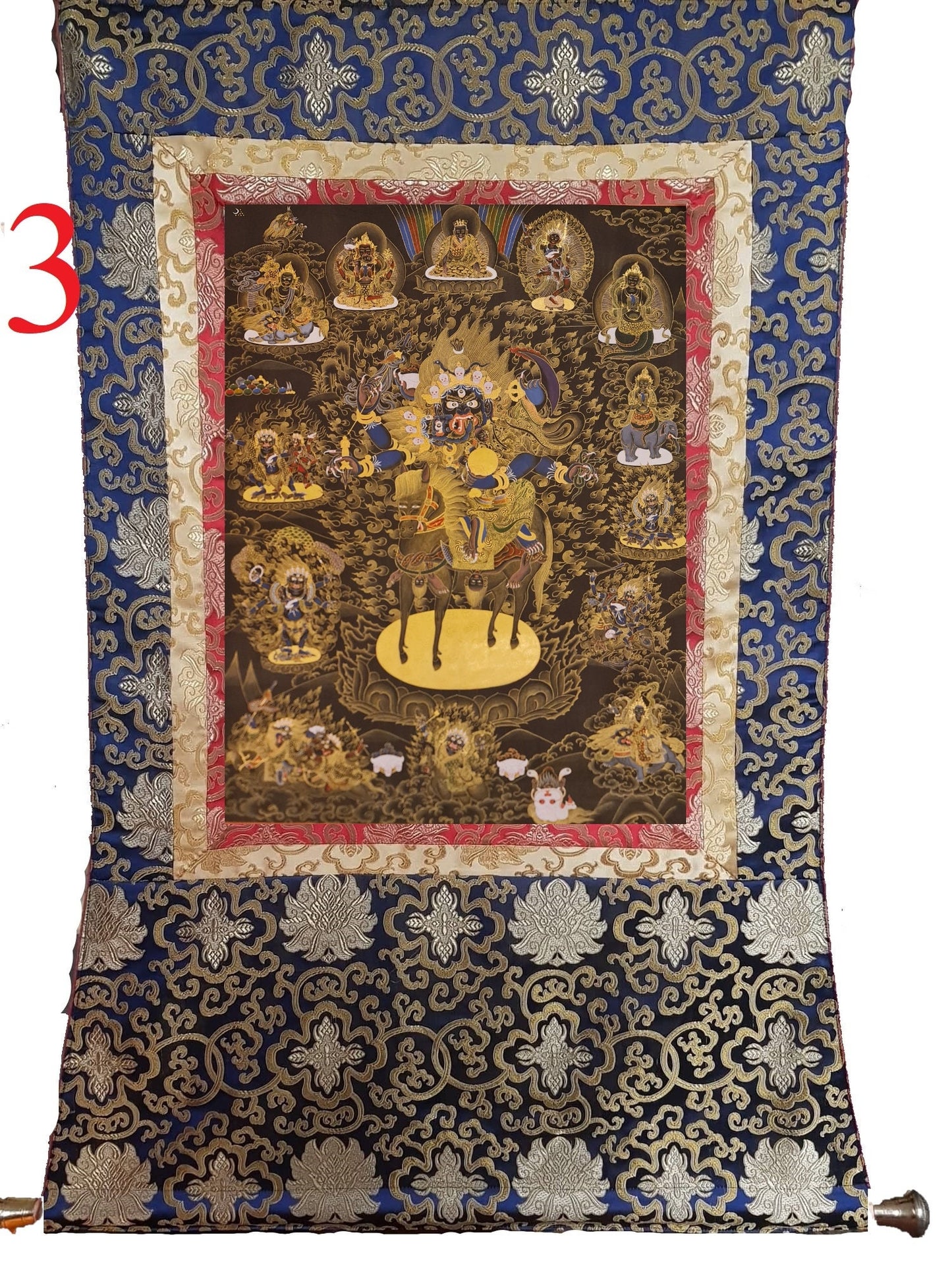 276. Rangjung Gyalmo & Bernagchen Mahakala / Mahakali Consort Thanka (Thangka). Free Brocade / Free Shipping.