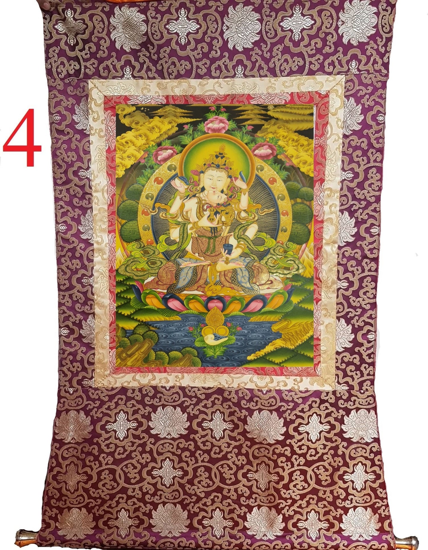139. Vajrasattva Consort Tibetan Thangka (Thanka) Painting. Free Brocade / Free Shipping.