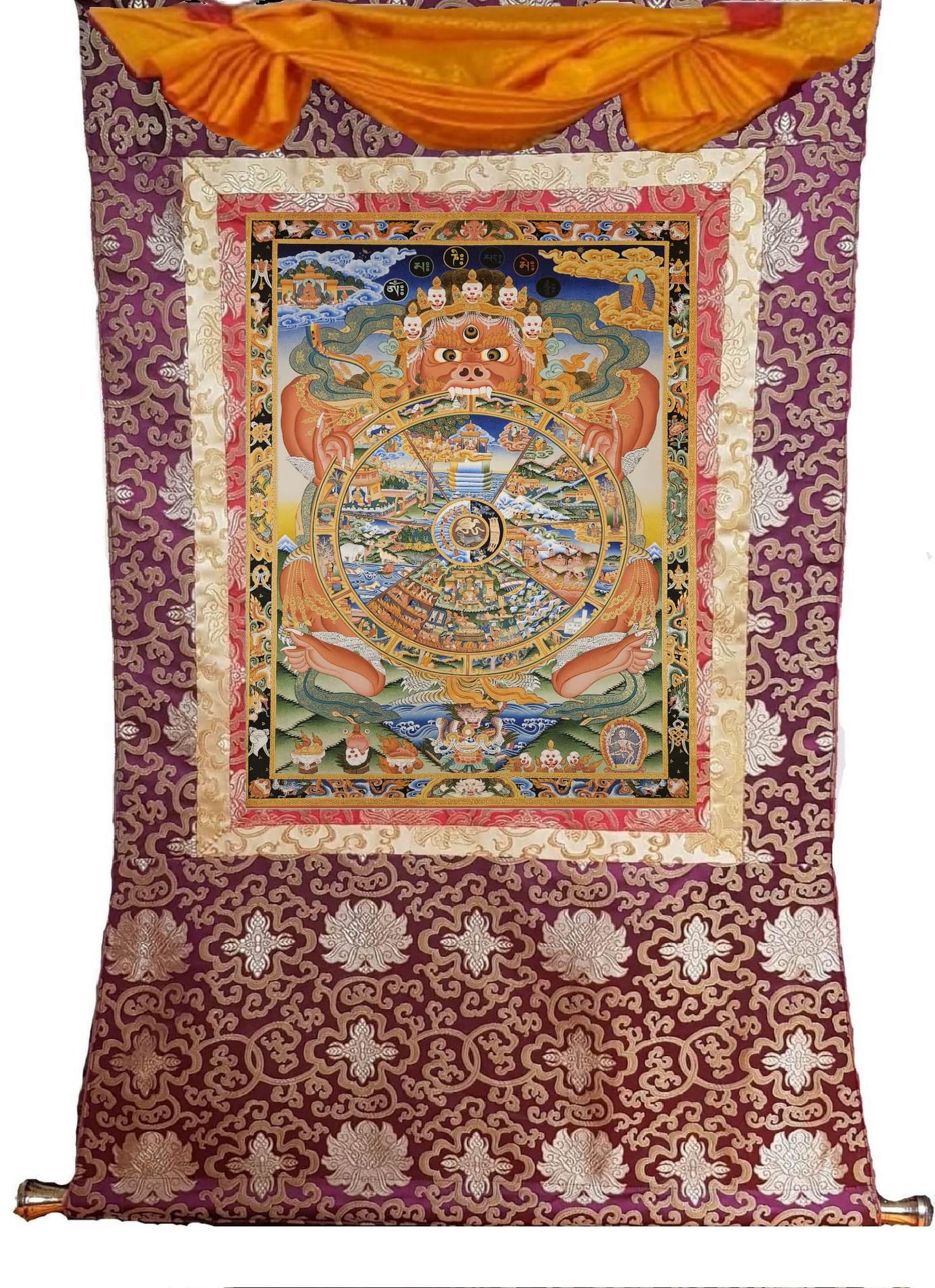 210. Wheel of Life (Samsara) Thangka (Thanka). Free Brocade / Free Shipping.