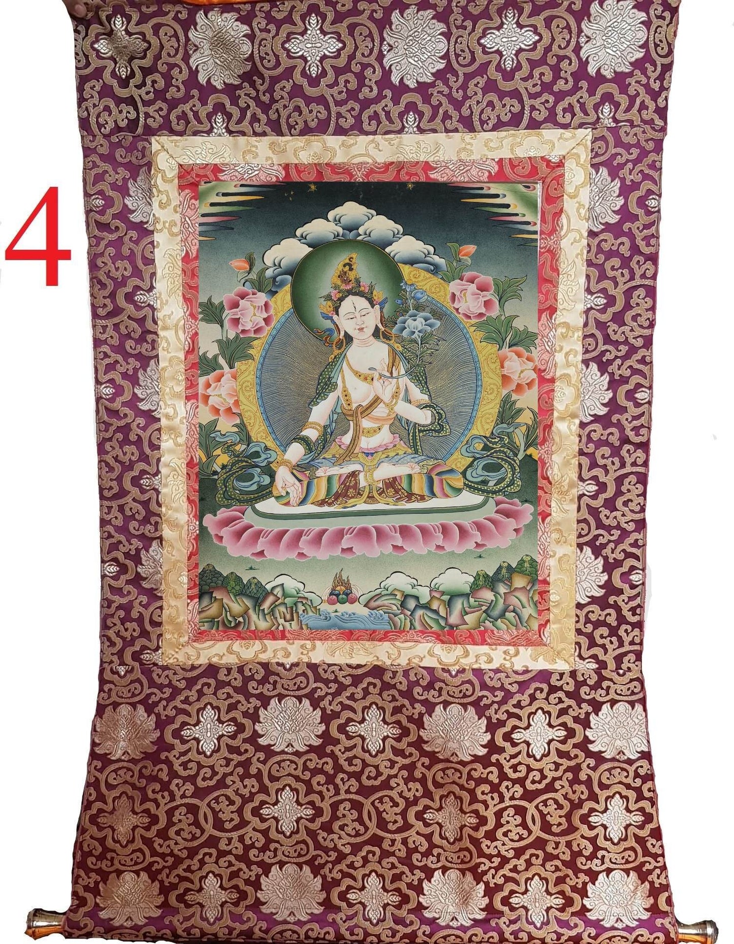 310. White Tara Thangka (Thanka). Free Brocade / Free Shipping.