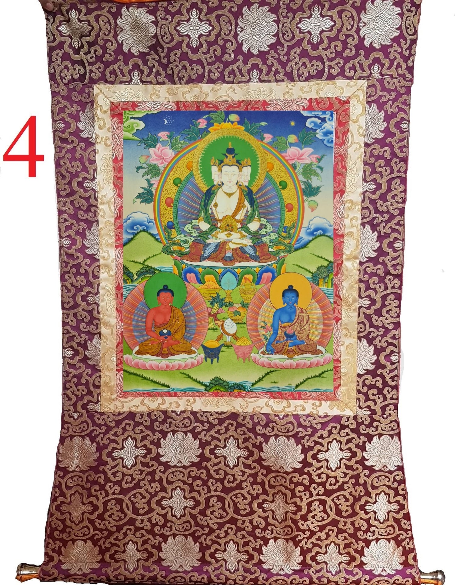 300. Sarvavid Vairocana Buddha Thangka (Thanka). Free Brocade / Free Shipping.