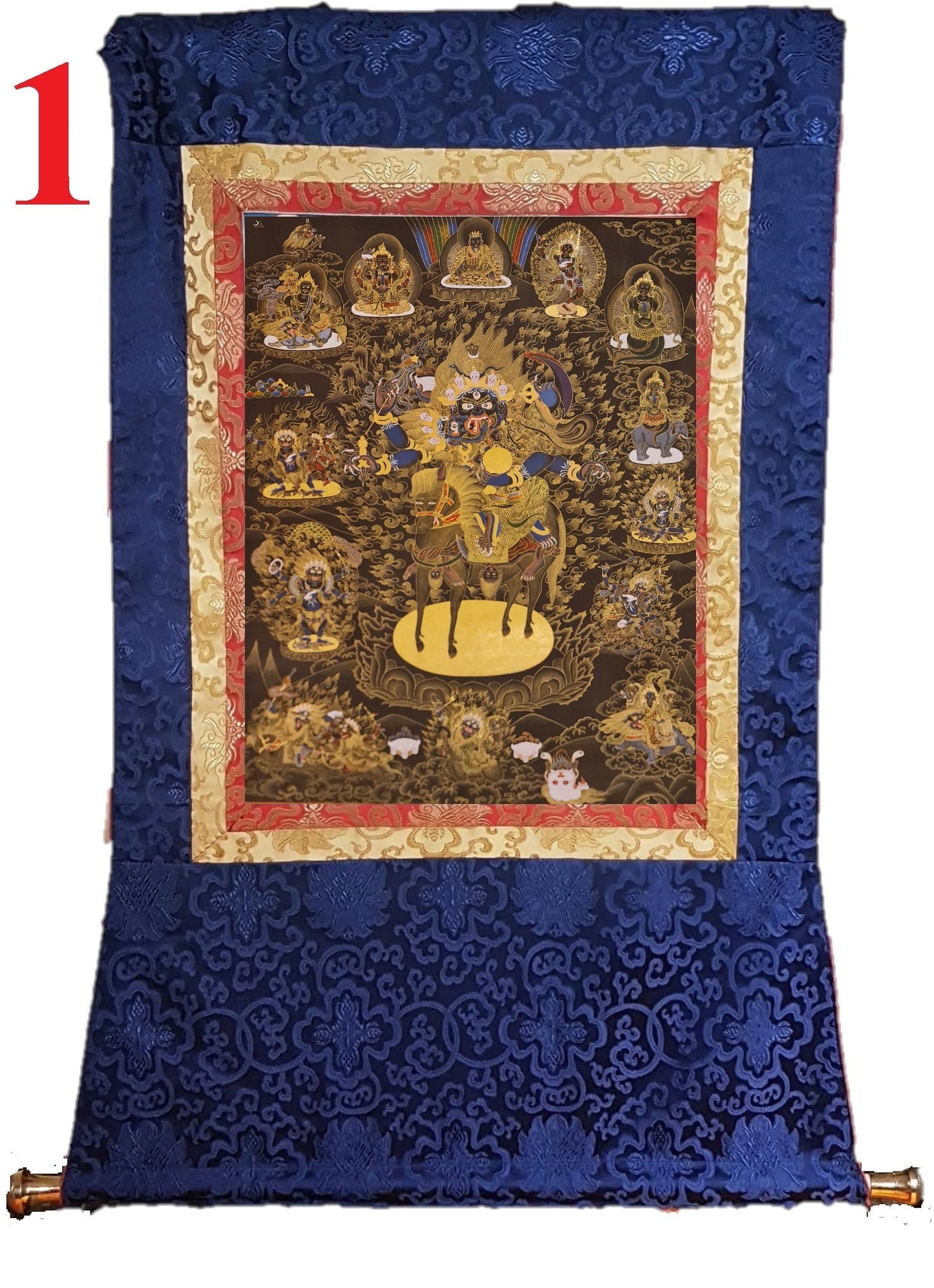 276. Rangjung Gyalmo & Bernagchen Mahakala / Mahakali Consort Thanka (Thangka). Free Brocade / Free Shipping.